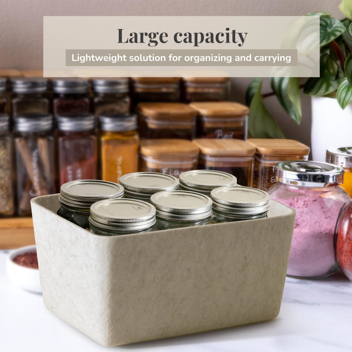 SortJoy The Sculpted Wide Bin Storage Bin Felt Storage Basket Drawer Organizer Bins Box Toy Pet Books Clothes Closet Cabinet Bathroom, Pantry, Kitchen 12 x 9 x 6 (Stone, Oatmeal) thumbnail 5