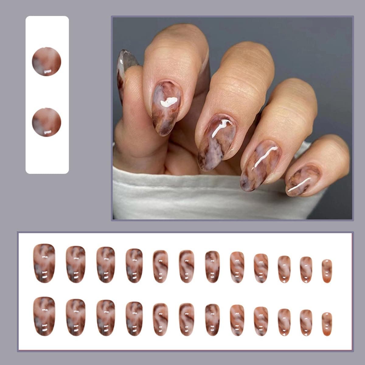 24 Pcs Blue Press on Nails Short Almond WLGDLH White French Fake Nails Press ons with Tortoise Shell Pattern Design Reusable Blue Gradient False Nail Full Cover Nude Stick on Nails for Women thumbnail 2