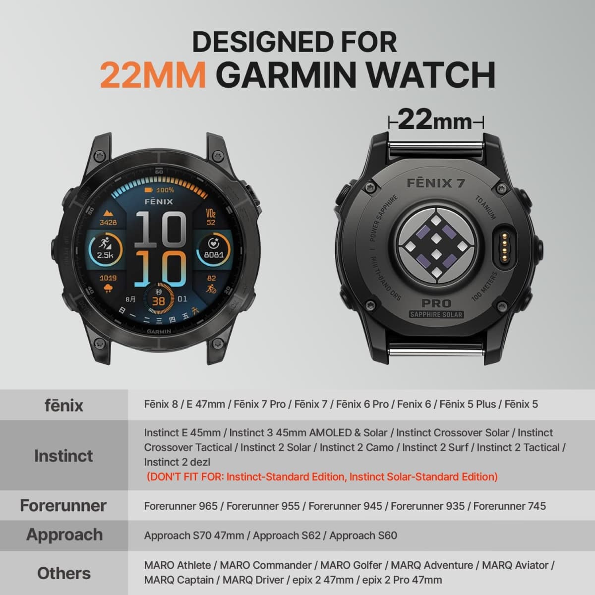 Bandletic Compatible with Garmin Fenix 8 47mm 7 6 Watch Band - 22mm Quick Fit Rugged Nylon Replacement Band for Fenix 7 6 Pro/5 Plus/Instinct 2 3 E 45mm/Forerunner 970 965/Approach S70 S62/Epix Pro thumbnail 3