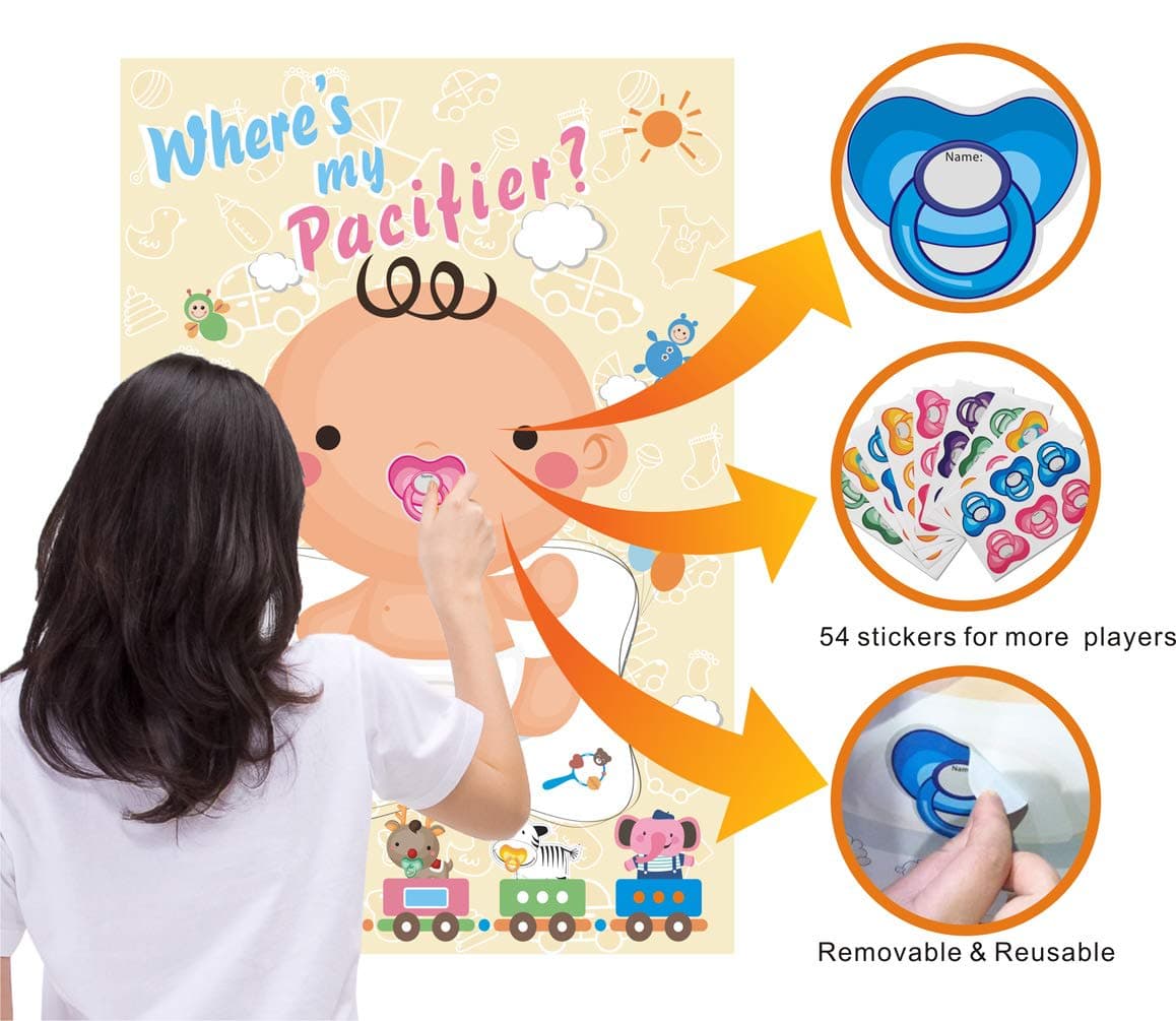 ADJOY Pin The Pacifier on The Baby Game - Baby Shower Party Favors and Game - Pin The Dummy on The Baby Game thumbnail 3