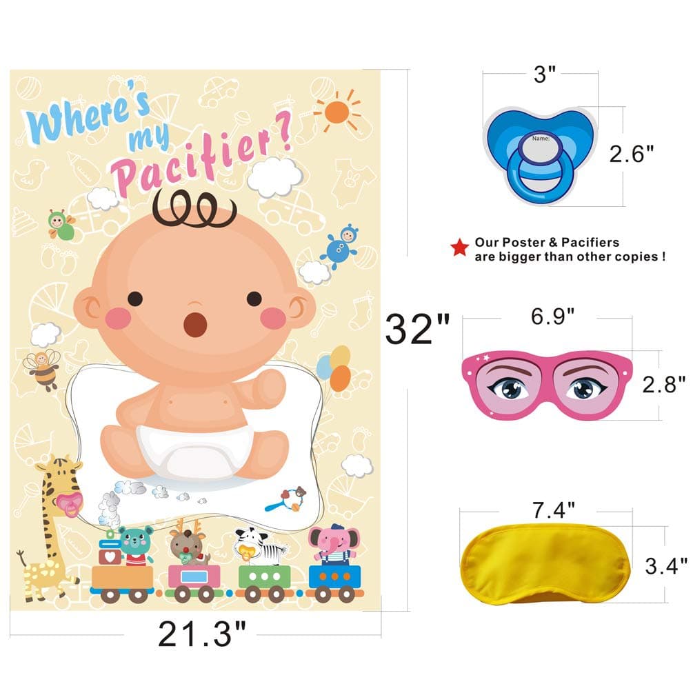 ADJOY Pin The Pacifier on The Baby Game - Baby Shower Party Favors and Game - Pin The Dummy on The Baby Game thumbnail 4