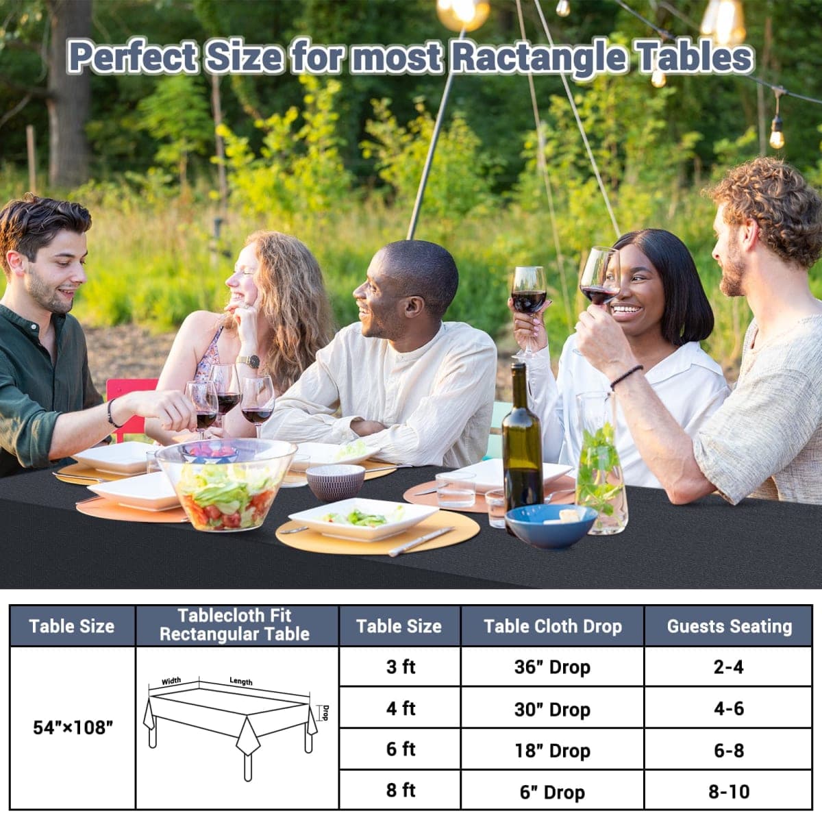 SWGIEEI Black Paper Tablecloths for Rectangle Tables 5 Pack, 54''×108'' Disposable Table Cloth for 3-9 Ft Tables, Paper & Plastic Party Table Cover for Birthday, Outdoor, Wedding, Banquet thumbnail 2