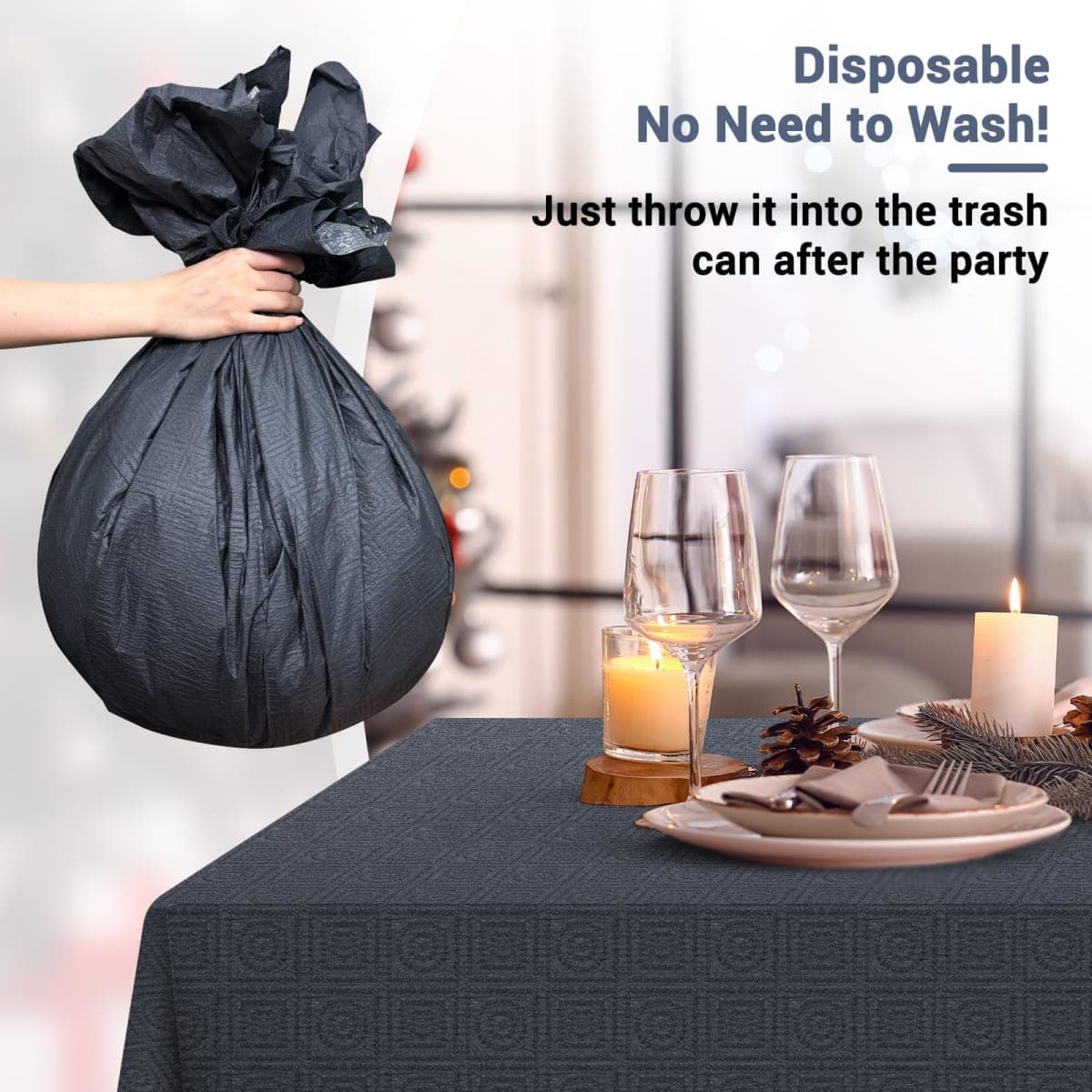 SWGIEEI Black Paper Tablecloths for Rectangle Tables 5 Pack, 54''×108'' Disposable Table Cloth for 3-9 Ft Tables, Paper & Plastic Party Table Cover for Birthday, Outdoor, Wedding, Banquet thumbnail 5