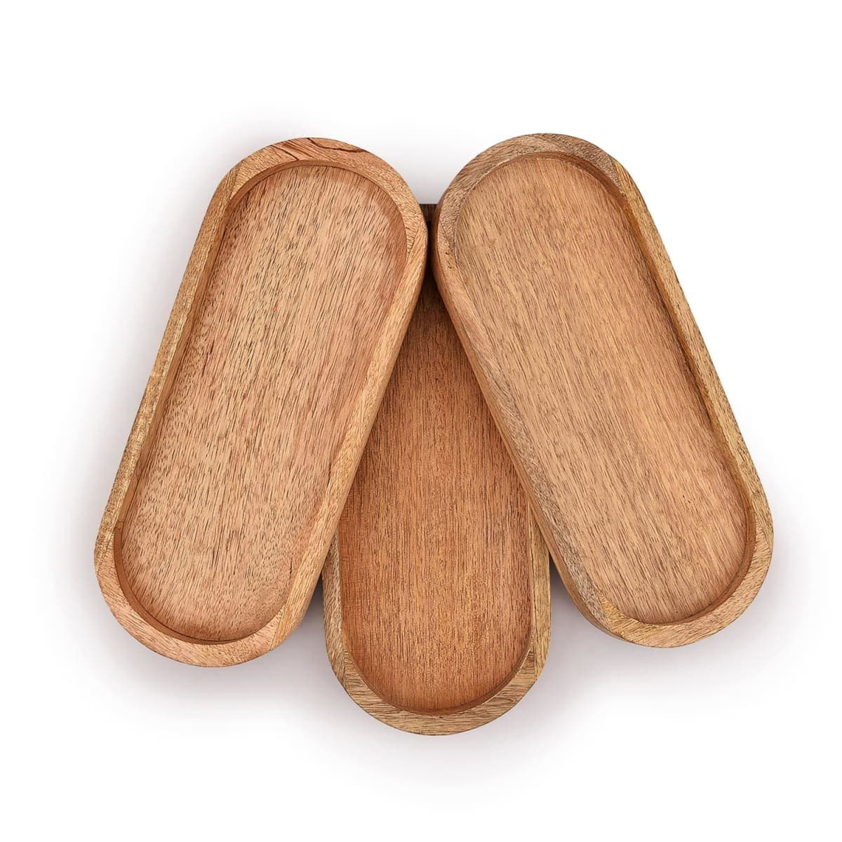 Samhita Mango Oval Wood Tray Set of 3 Perfect for Food Holder/BBQ, Serve Cheese, Sushi, Holiday Snacks, and More. (12" x 5" x 0.75") thumbnail 2