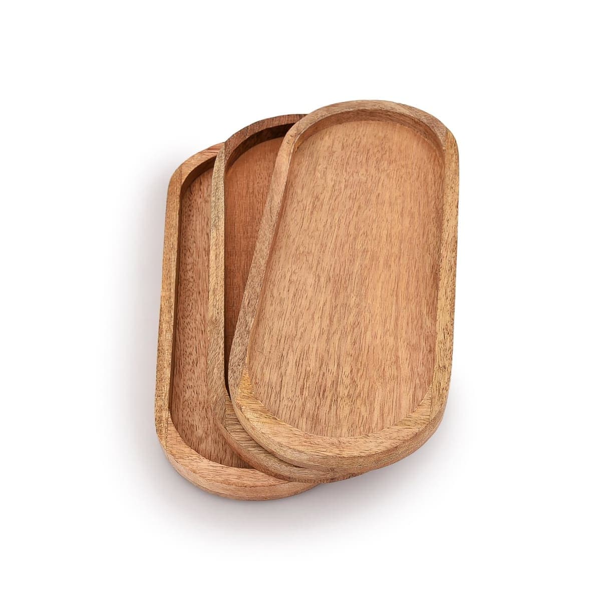 Samhita Mango Oval Wood Tray Set of 3 Perfect for Food Holder/BBQ, Serve Cheese, Sushi, Holiday Snacks, and More. (12" x 5" x 0.75") thumbnail 3