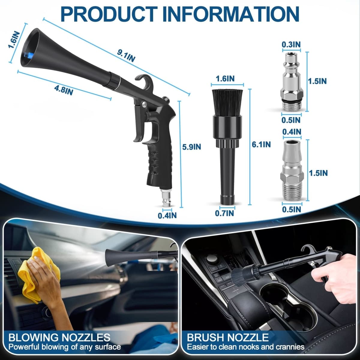 Pararose Car Cleaning Gun Detailing Interior Dryer Air Blow Gun, High Pressure Blower Kit Cleaner, Tools For Quickly Blasts Dirt And Dust Works With thumbnail 4