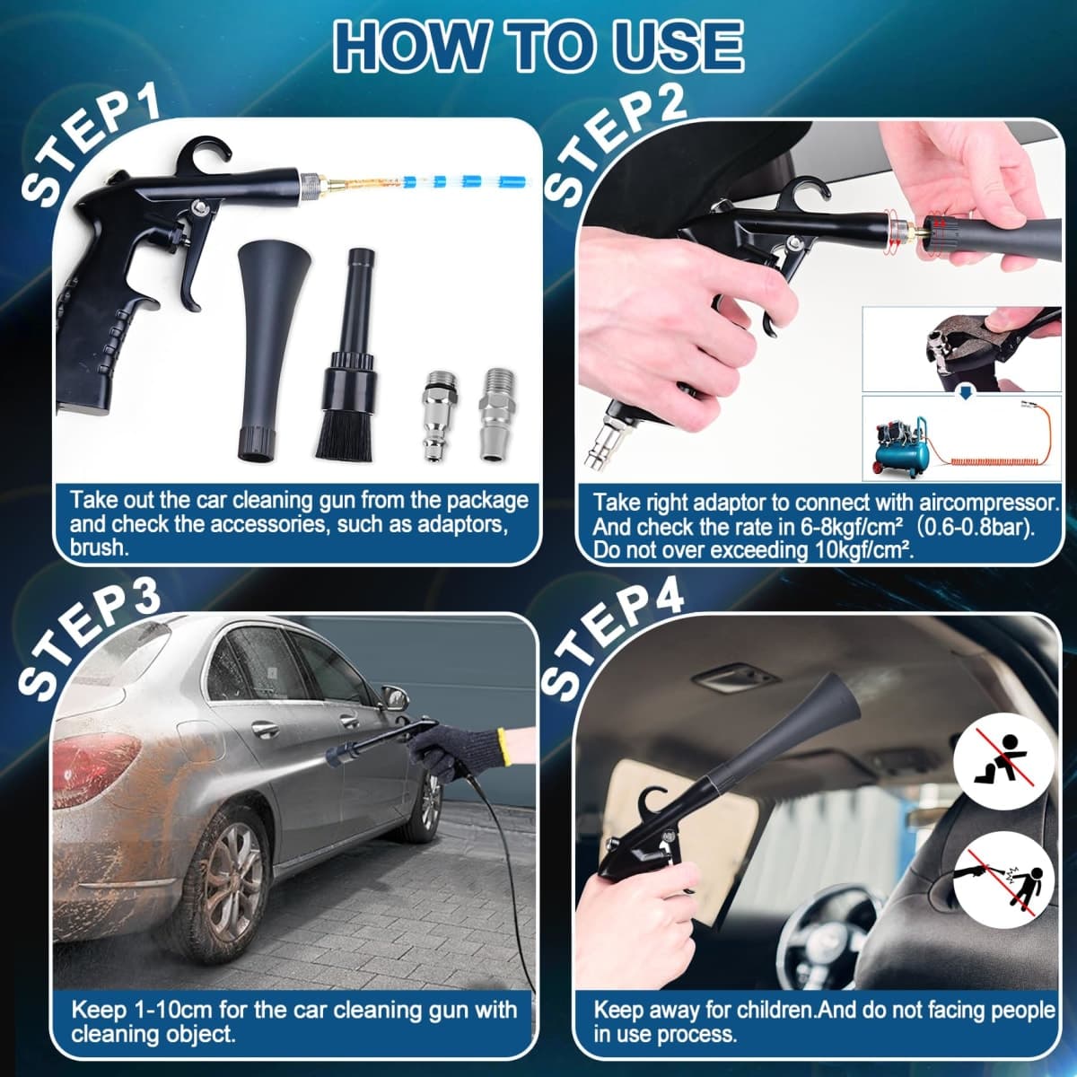 Pararose Car Cleaning Gun Detailing Interior Dryer Air Blow Gun, High Pressure Blower Kit Cleaner, Tools For Quickly Blasts Dirt And Dust Works With thumbnail 5