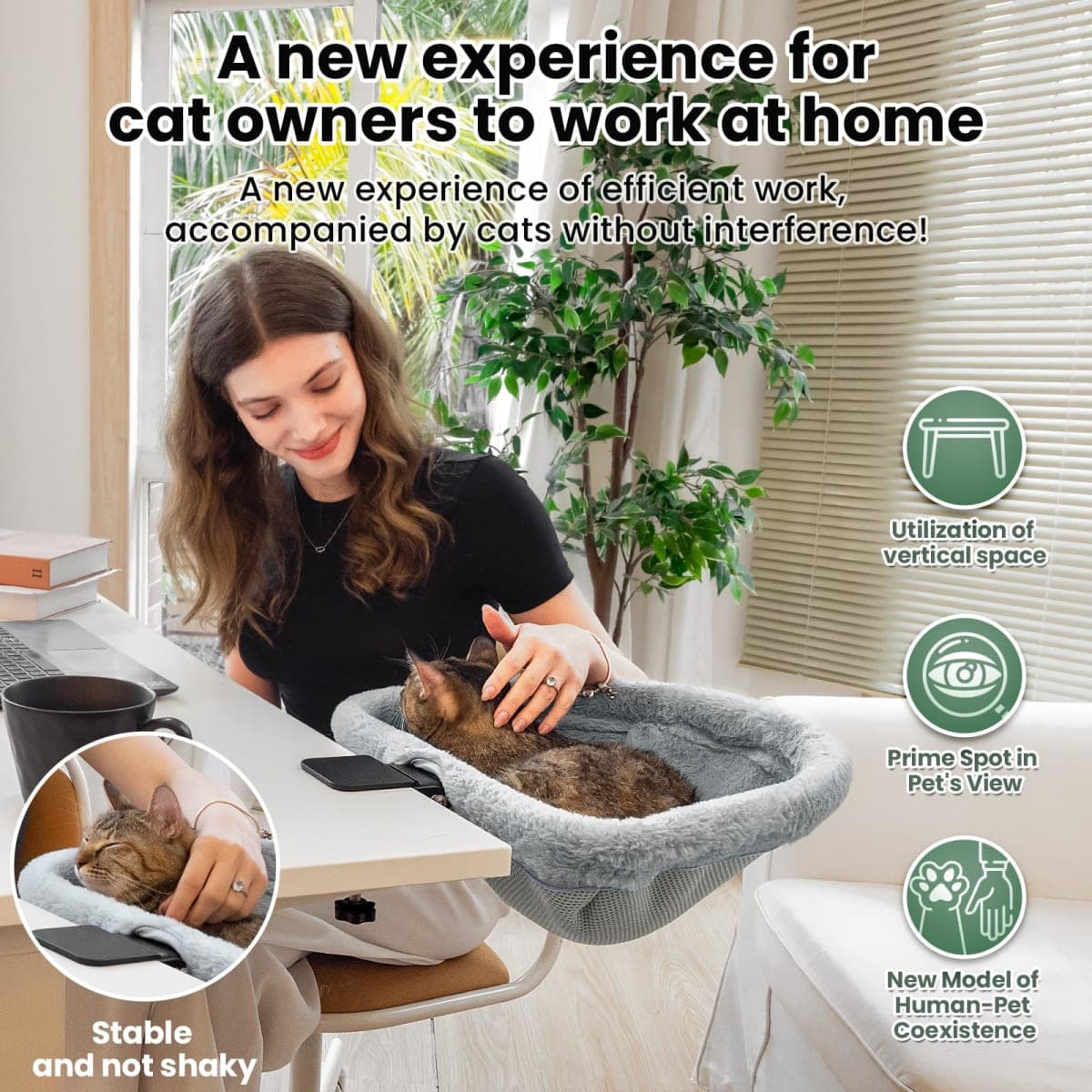 JUNSPOW Cat Desk Bed - One-Click Folding,Sunken Design & Space-Saving Semi-Circular Cat Bed, Soft Faux Rabbit Fur Material, Suitable for Various Desktops-Maximum Hold Up to 40lb thumbnail 2