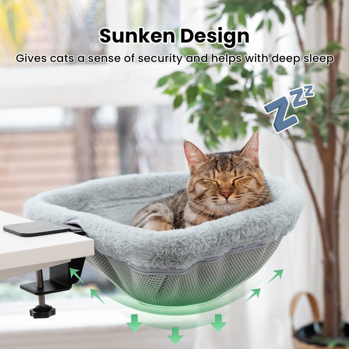 JUNSPOW Cat Desk Bed - One-Click Folding,Sunken Design & Space-Saving Semi-Circular Cat Bed, Soft Faux Rabbit Fur Material, Suitable for Various Desktops-Maximum Hold Up to 40lb thumbnail 3