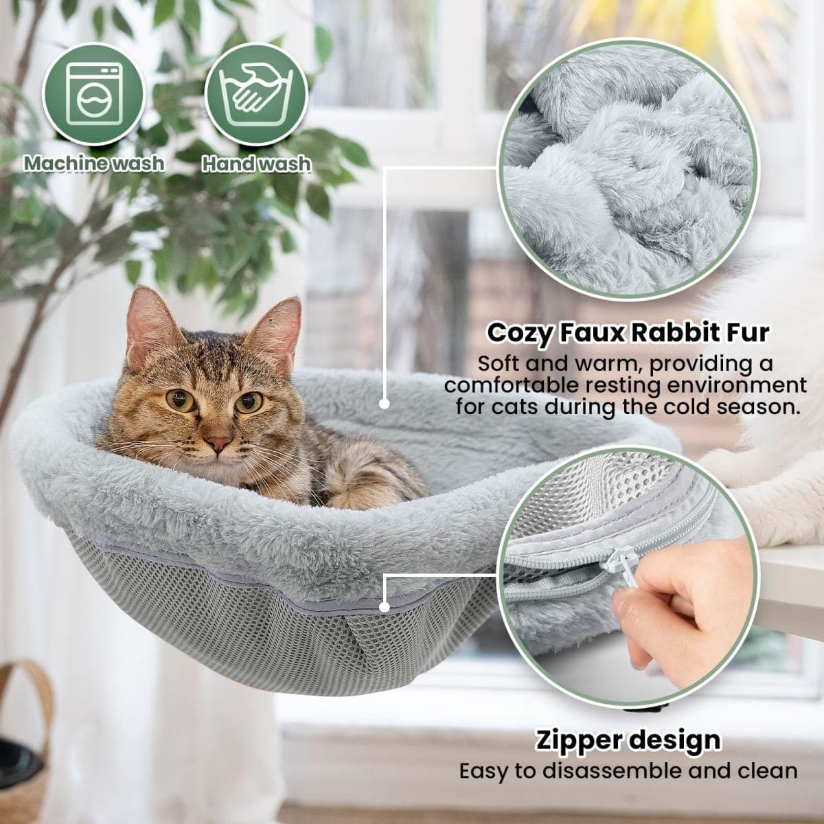 JUNSPOW Cat Desk Bed - One-Click Folding,Sunken Design & Space-Saving Semi-Circular Cat Bed, Soft Faux Rabbit Fur Material, Suitable for Various Desktops-Maximum Hold Up to 40lb thumbnail 5