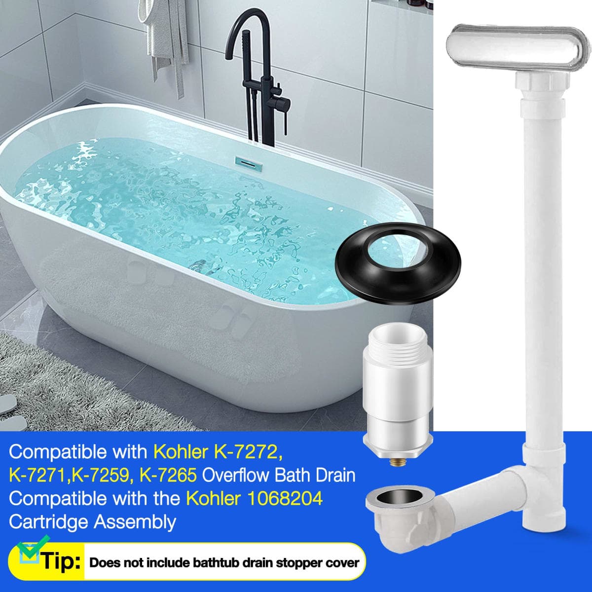 Avenuebool Bathtub Drain Stopper Compatible with Kohler K-7272, K-7271, K-7259 and K-7265, Compatible with 1068204 Model, Bathtub Stopper Replacement, Enhanced Durability, Easy Installation(2 Pack) thumbnail 4