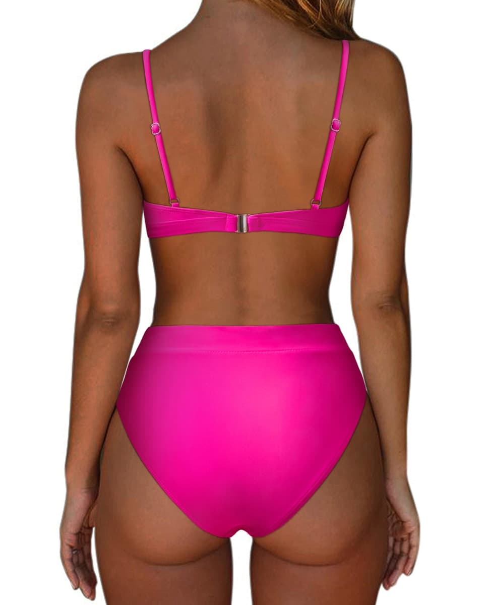 SUUKSESS Women Sexy High Waisted 2 Piece Bikini Sets Triangle High Cut Swimsuits, 127 Hot Pink, Small thumbnail 2
