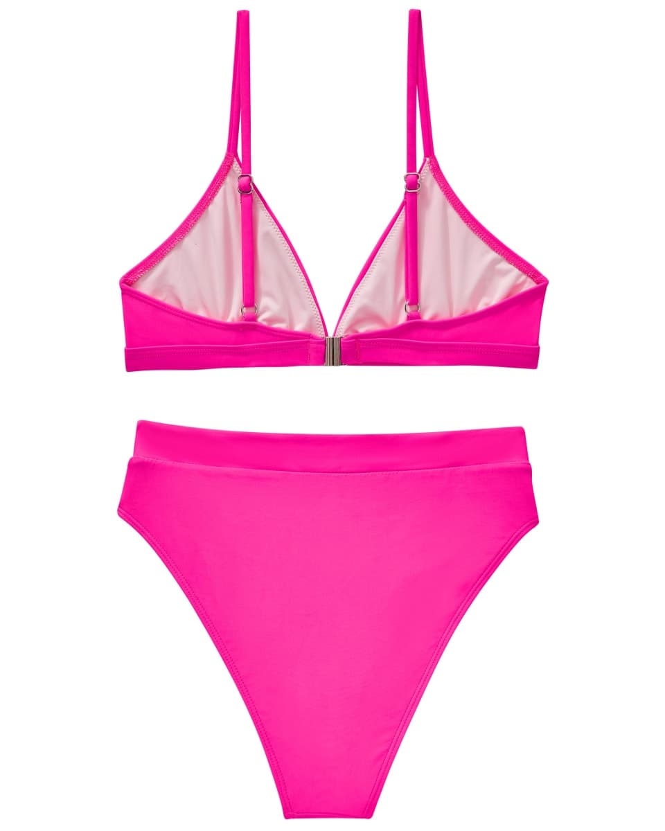 SUUKSESS Women Sexy High Waisted 2 Piece Bikini Sets Triangle High Cut Swimsuits, 127 Hot Pink, Small thumbnail 4