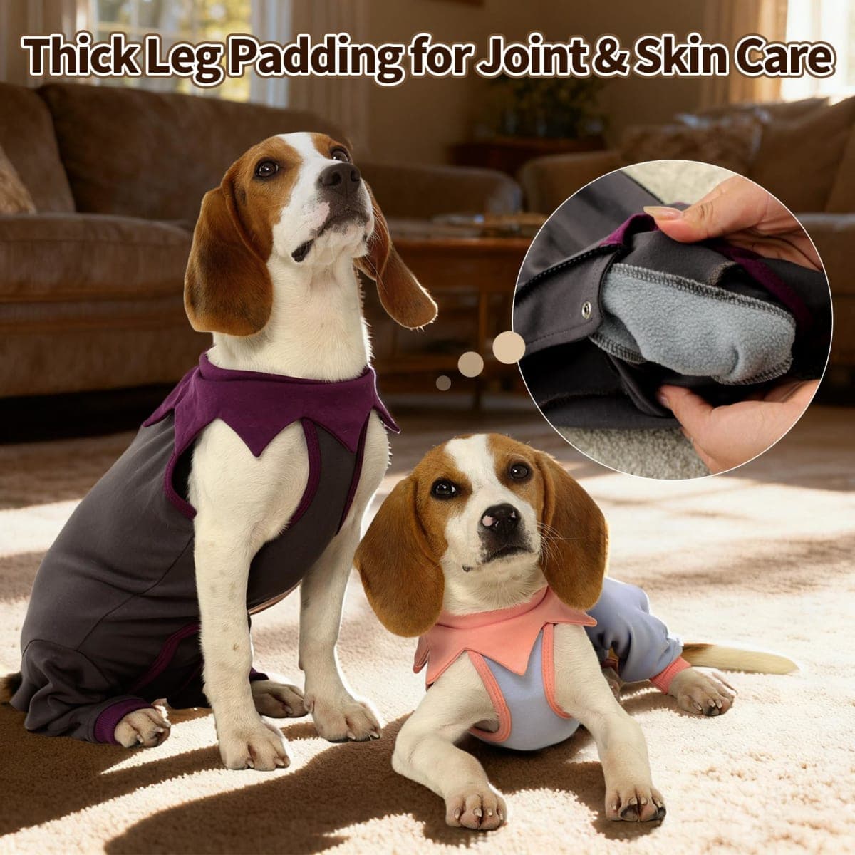 FUAMEY Dog Recovery Suit with Padded Rear Leg Sleeve,Zip-Up Dog Onesie for Spay Neuter Surgery,Dogs Bodysuit Prevents Licking Wounds on Thigh Incision Joints,Dogs Prevent Licking Shirt Blue S thumbnail 3