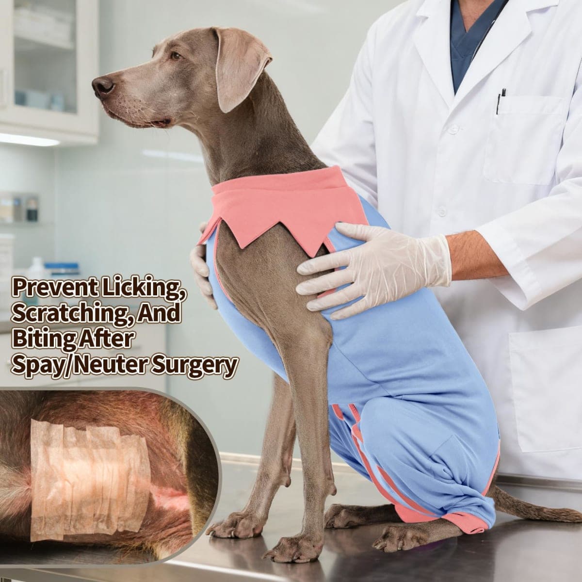 FUAMEY Dog Recovery Suit with Padded Rear Leg Sleeve,Zip-Up Dog Onesie for Spay Neuter Surgery,Dogs Bodysuit Prevents Licking Wounds on Thigh Incision Joints,Dogs Prevent Licking Shirt Blue S thumbnail 4