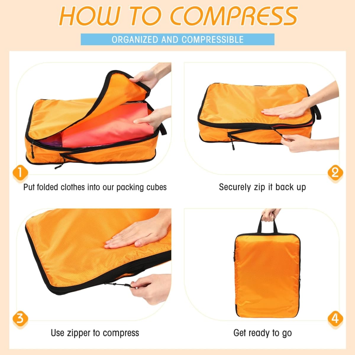Bulyoou 5 Pack Compression Packing Cubes for Travel Space Saving Cubes Luggage Organizer for Suitcase(Plaid,M) thumbnail 3