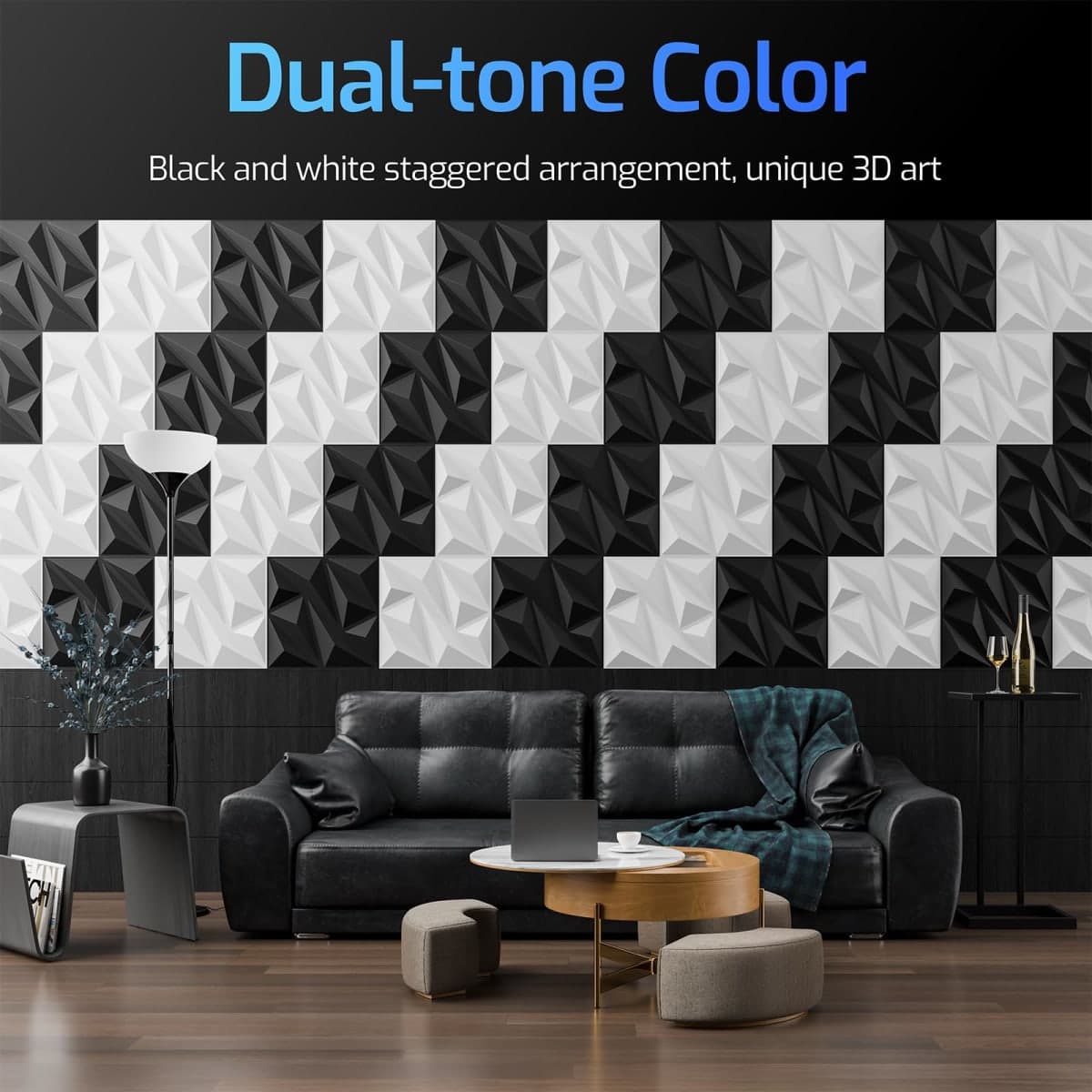 ZELMINE 16 Pack 3D Wall Panels for Interior Wall Decor, 11.8'' x 11.8'' Decorative Wall Panels, Accent Wall Panels, 3D Diamond Design Wall Decor for Living Room, Bedroom, Gaming Room, Black thumbnail 5
