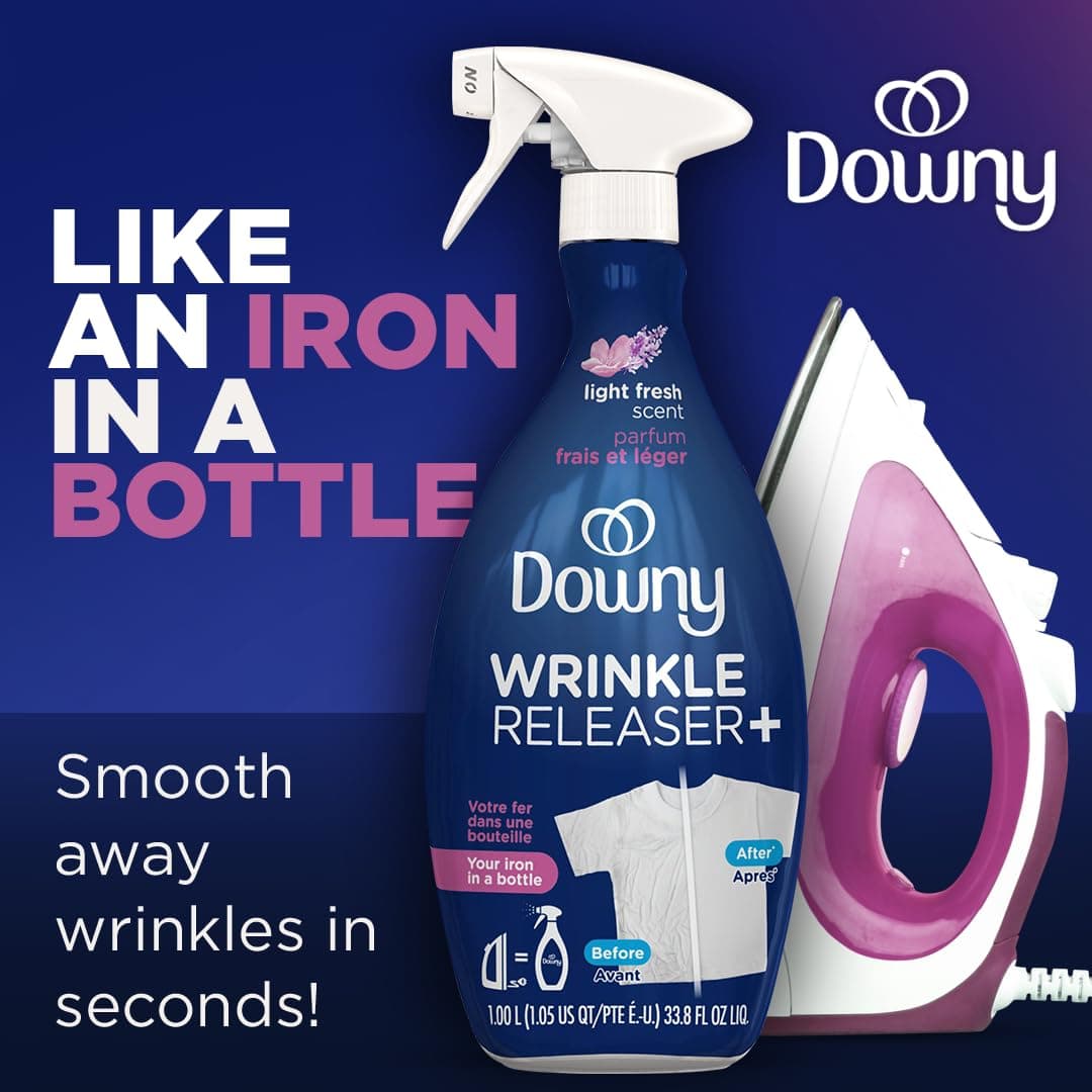 Downy Wrinkle Releaser Fabric Refresher Spray, Odor Eliminator, Ironing Aid and Anti Static Spray, Light Fresh Scent, 33.8 Fl Oz thumbnail 2
