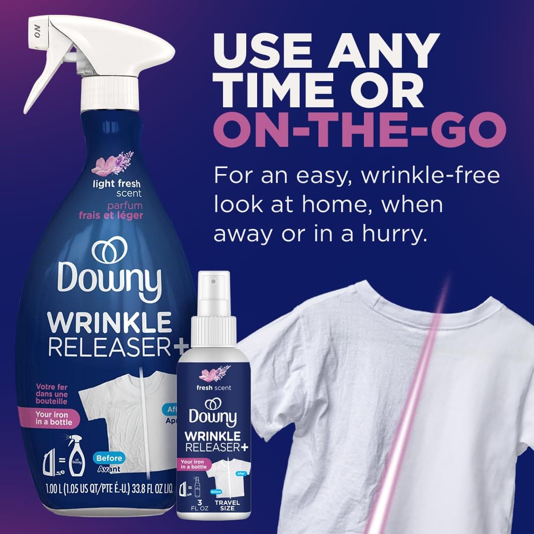 Downy Wrinkle Releaser Fabric Refresher Spray, Odor Eliminator, Ironing Aid and Anti Static Spray, Light Fresh Scent, 33.8 Fl Oz thumbnail 5