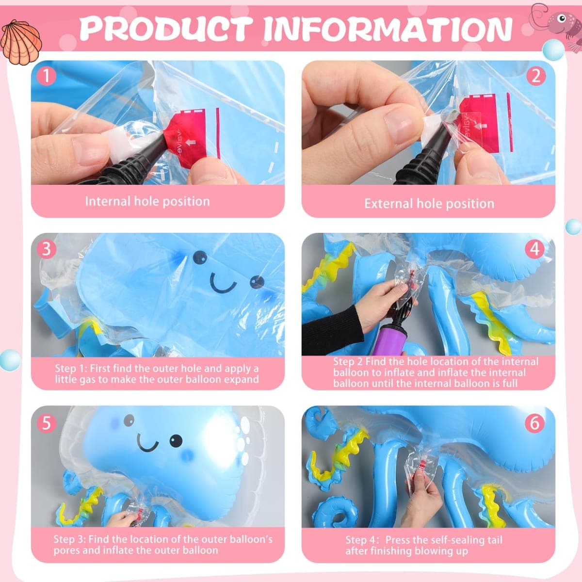 Silipull 4 Pcs Jellyfish Balloons Inflatable Jellyfish Octopus Sea Party Decorations Sunmmer Sea Animal Balloons for Sea Theme Party Decorations thumbnail 5