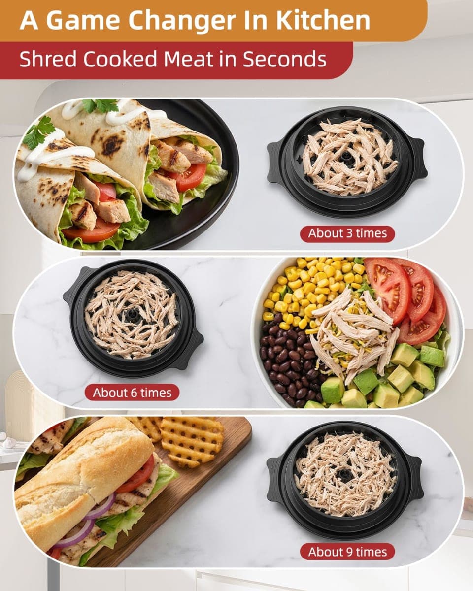10" Chicken Shredder with Tray, Large Meat Shredder Tool Twist with Brush,BPA Free Meat Grinder, Visible Chicken Shredder Machine, Strong Anti-Slip Strip, Suitable for Pork, Beef, Chicken (Black) thumbnail 3