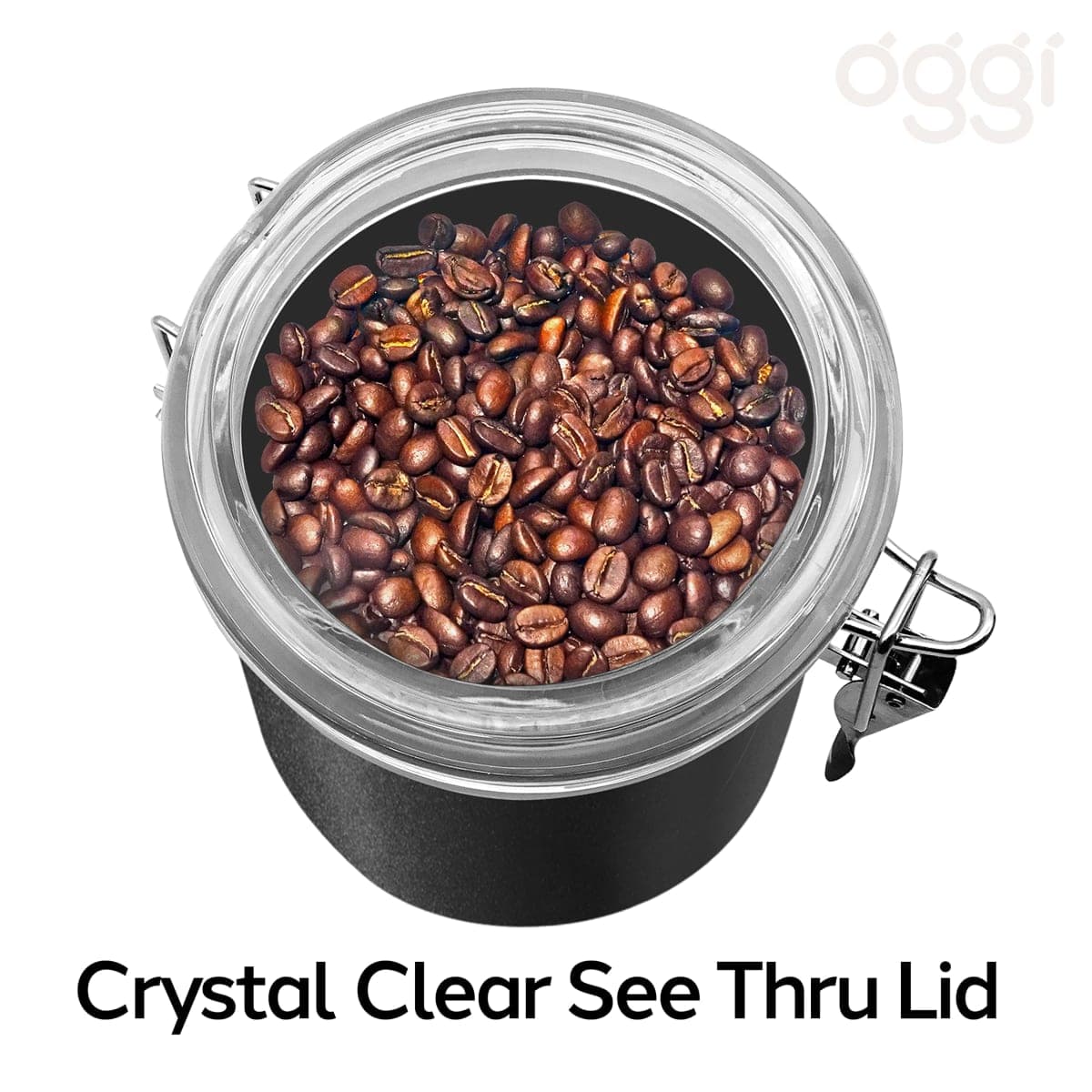 Oggi Stainless Steel Kitchen Canister 62 fl oz, Black - Airtight Clamp Lid, Clear See-Thru Top - Ideal for Kitchen Storage, Food Storage, Pantry Storage. Large Size 5" x 7.5". thumbnail 4