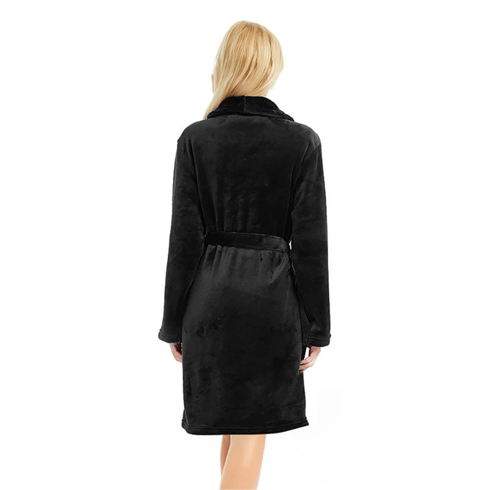 U2SKIIN Women Fleece Robe, Short Cozy Plush Robes for Womens Soft Shawl Collar Warm Spa Bathrobe(Black, S/M) thumbnail 2