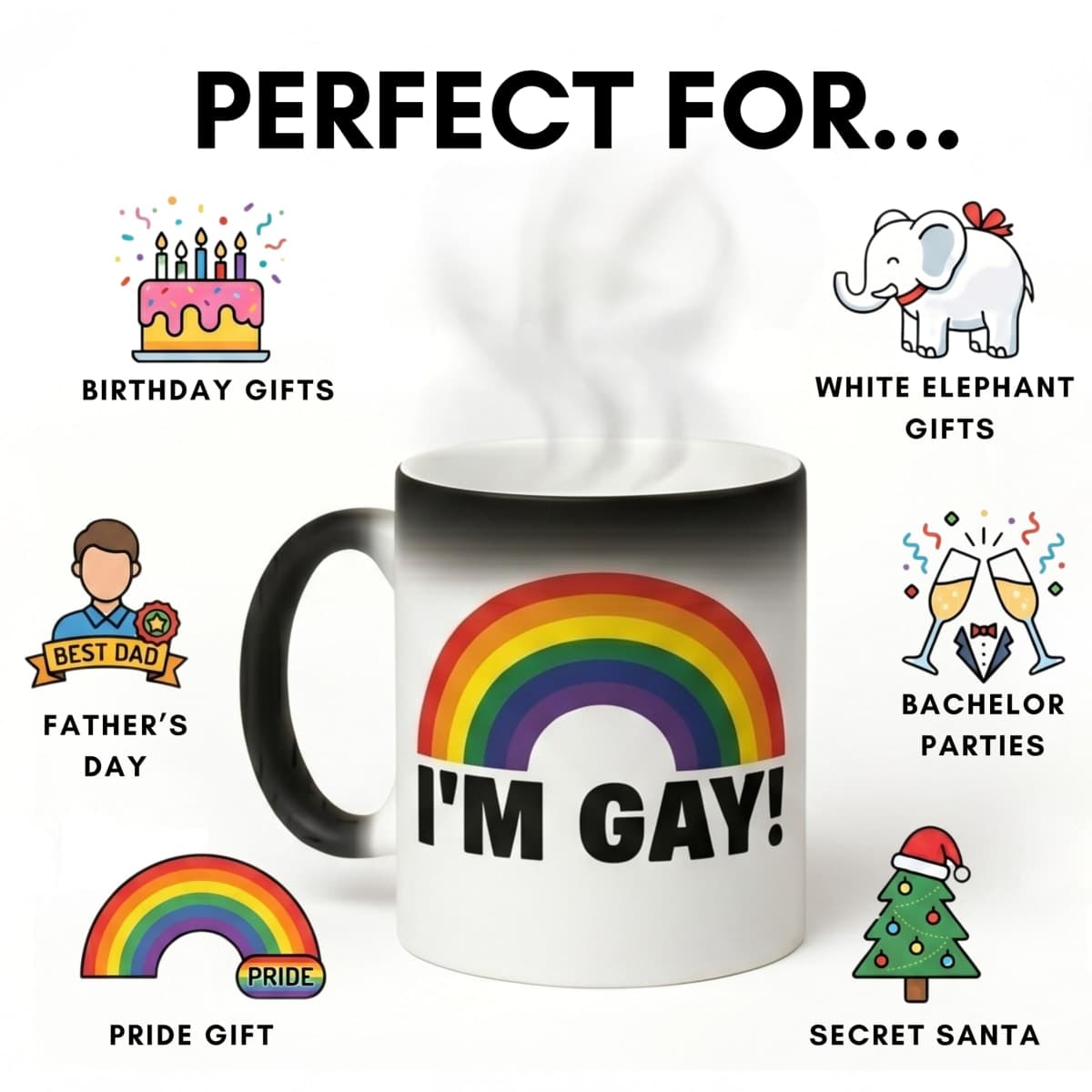 I'm Gay Rainbow Heat Change Mug - Funny Rude Mug - Message Appears as it Heats - Perfect Novelty Gag Gift, Best Funny Gifts and Pride Accessories (Pride) thumbnail 3