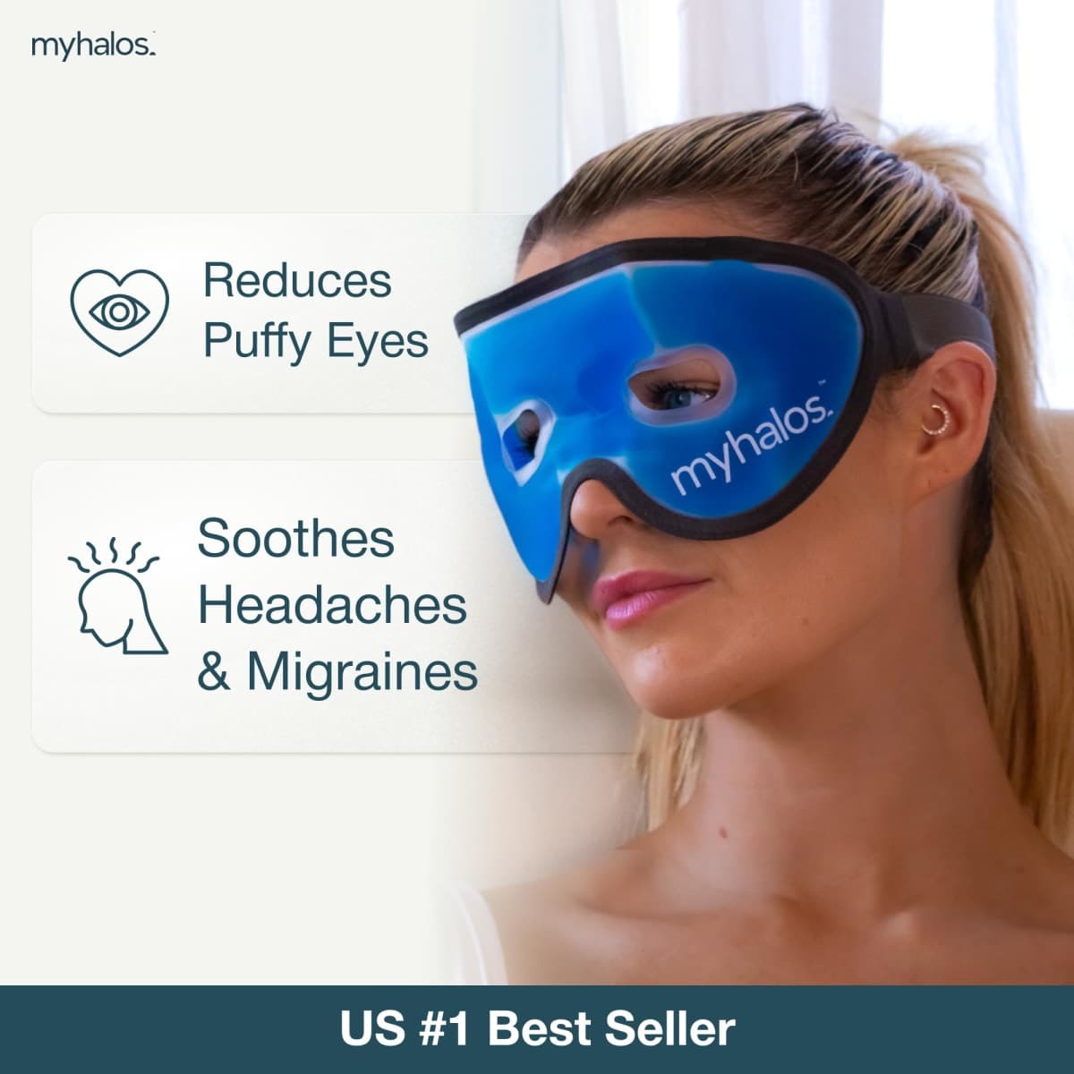 MyHalos Cooling Eye Mask - Gel Eye Mask For Migraine Relief, Sinus Relief or Headaches - Our Eye Masks For Puffy Eyes Helps Soothe Dark Circles & Bruising Cold Eye Mask thumbnail 2