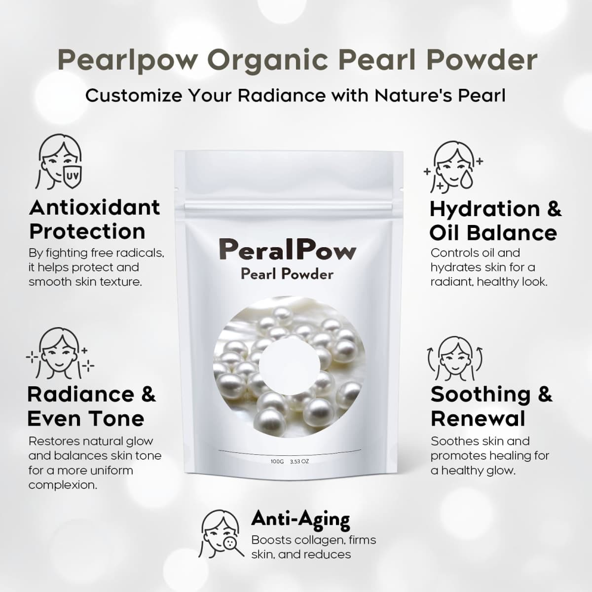 Peralpow Pearl Powder Organic, 100g 100% Natural DIY Skincare, Anti-Aging, Minimizes Pores, Soothes (3.52oz) thumbnail 2