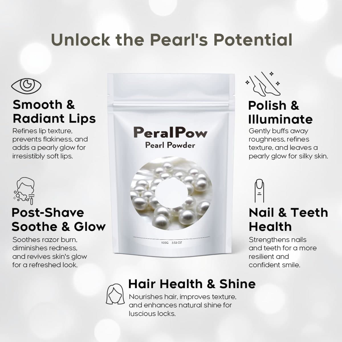 Peralpow Pearl Powder Organic, 100g 100% Natural DIY Skincare, Anti-Aging, Minimizes Pores, Soothes (3.52oz) thumbnail 3