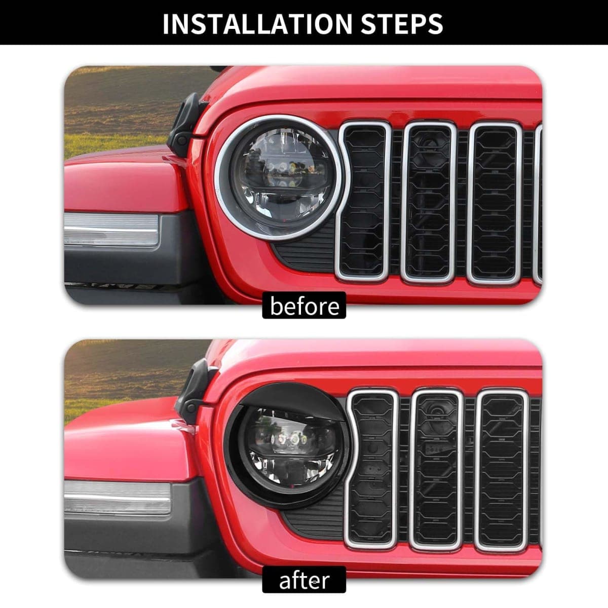 Hoolcar Headlight Cover Trim Fit for 2024 2025+ Jeep Wrangler JL &Unlimited 4XE Front Headlight Frame Trim Bezels Exterior Accessories, Black thumbnail 2