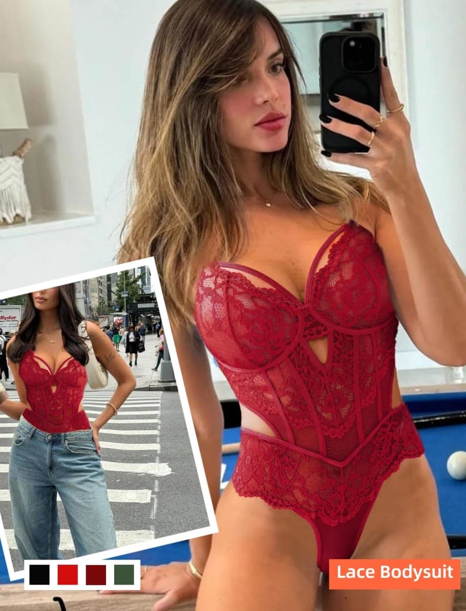Avidlove Sexy Lingerie for Women Lace Bodysuit Teddy Lingeries V Neck Cut Out Snap Crotch Lingerie, Wine Red, Large thumbnail 3