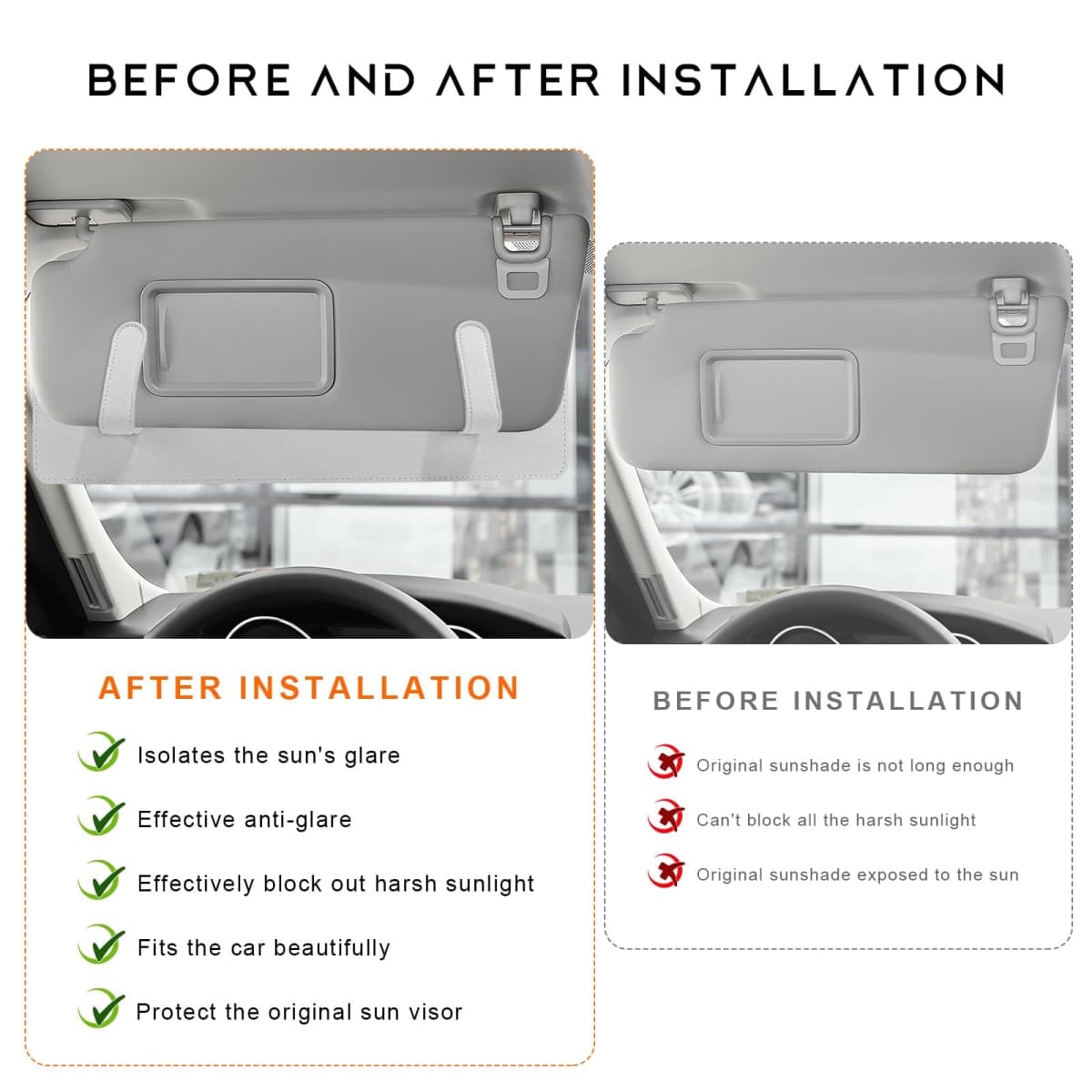 NYTKL 2 PCS Sun Visor Extender for Car, Anti-Glare Sunvisor Extension Shade Attachment for Safe Driving, Clip-On Sun Blocker Sunshade Extender Protect Driver Passenger from UV Rays (Gray) thumbnail 4