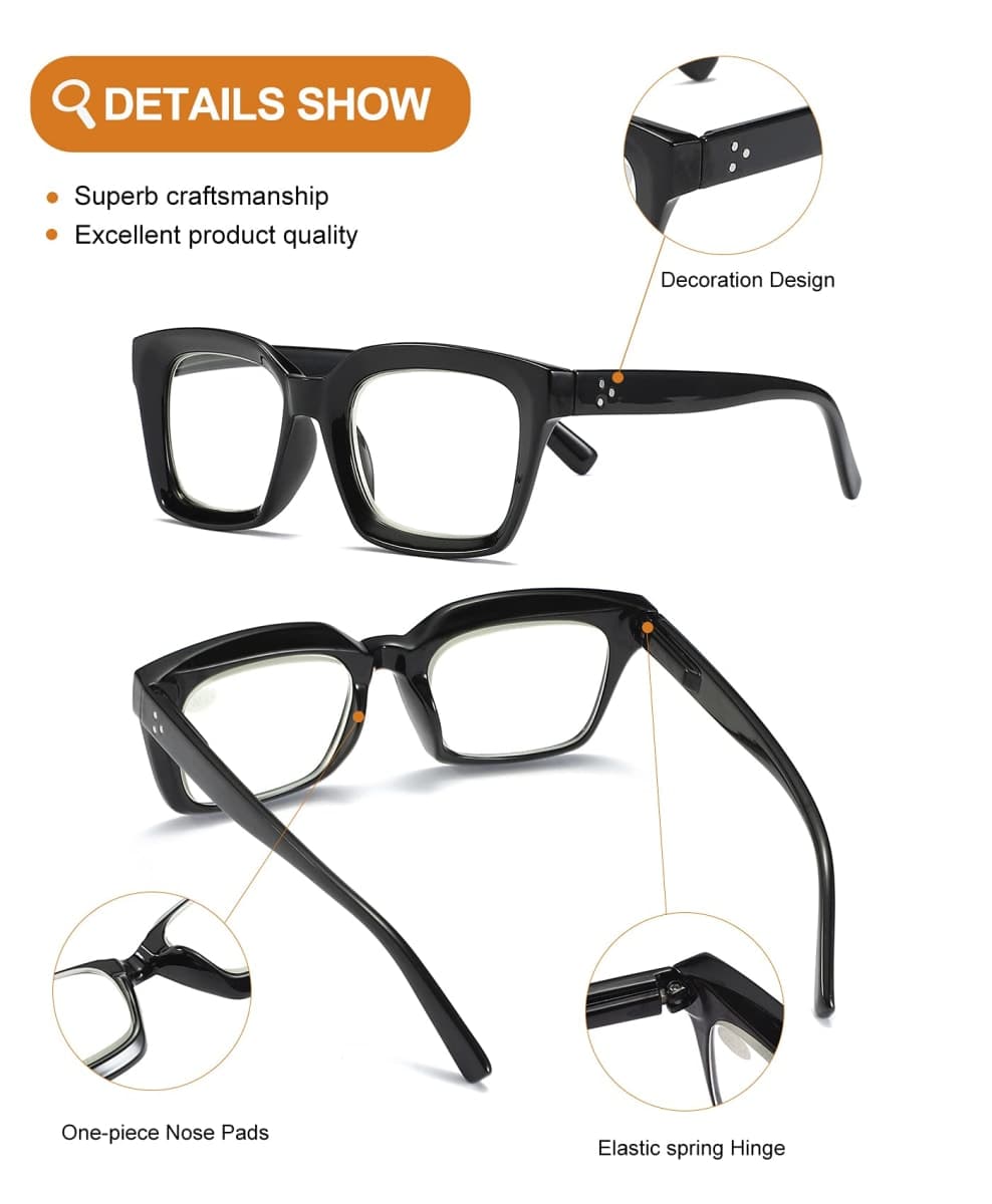 ZXYOO Near-range Workspace Progressive Reading Glasses for Women,Blue Light Blocking Reader Oversized Oprah Square Anti Glare/Eyestrain Spring Hinge（Tortoise+1.50） thumbnail 4