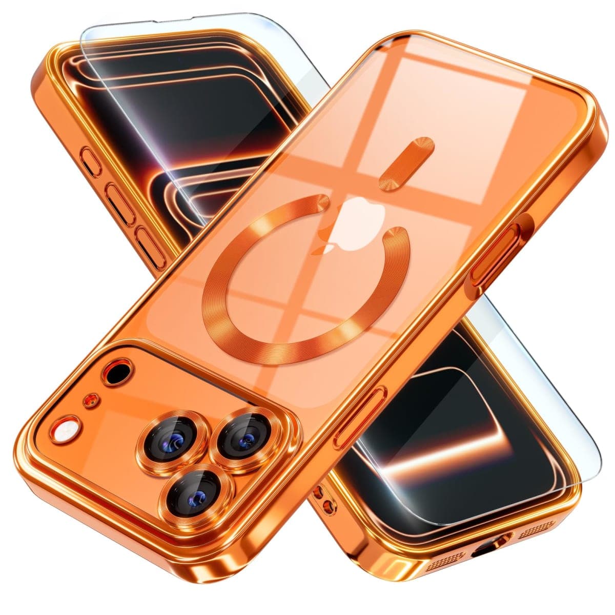 Misea Magnetic for iPhone 17 Pro Case Compatible with MagSafe [Never Yellowing] [Military Grade Drop Protection] Full Camera Lens Protector Plating Soft Clear Phone Case for Women, Cosmic Orange — image 1