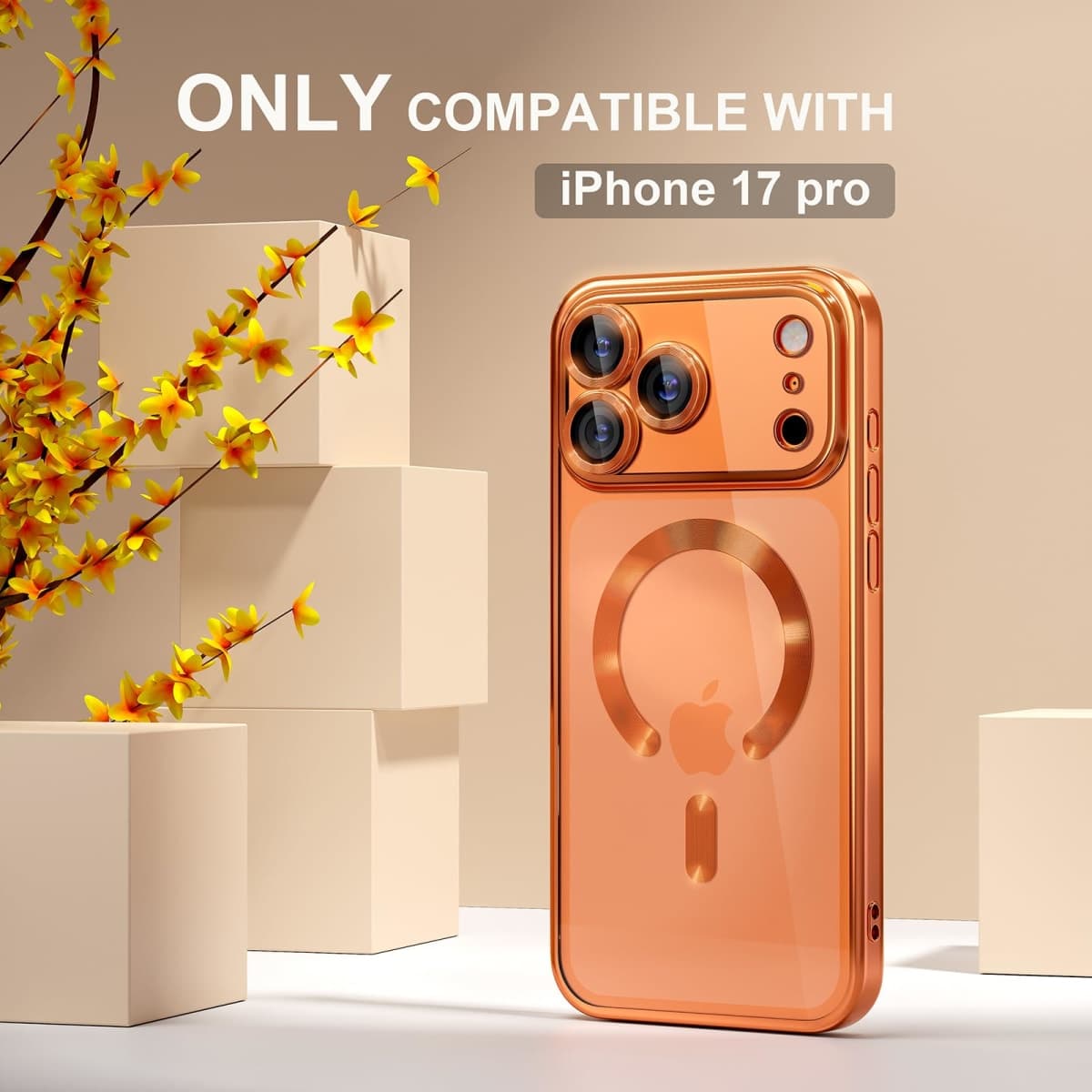 Misea Magnetic for iPhone 17 Pro Case Compatible with MagSafe [Never Yellowing] [Military Grade Drop Protection] Full Camera Lens Protector Plating Soft Clear Phone Case for Women, Cosmic Orange thumbnail 2