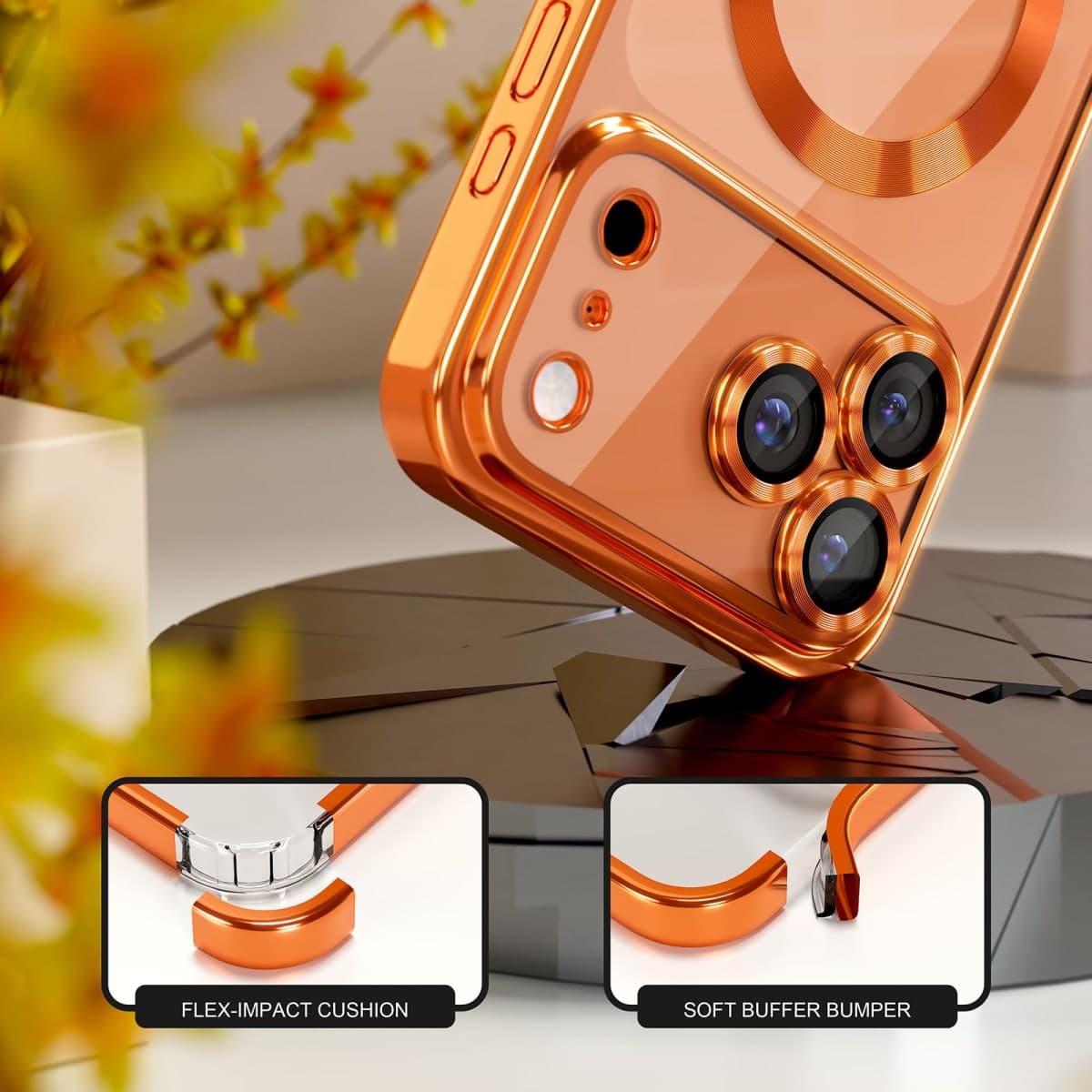 Misea Magnetic for iPhone 17 Pro Case Compatible with MagSafe [Never Yellowing] [Military Grade Drop Protection] Full Camera Lens Protector Plating Soft Clear Phone Case for Women, Cosmic Orange thumbnail 4