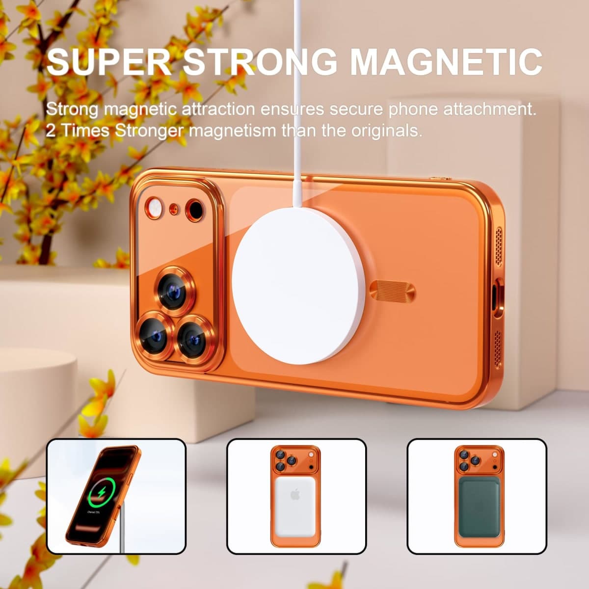 Misea Magnetic for iPhone 17 Pro Case Compatible with MagSafe [Never Yellowing] [Military Grade Drop Protection] Full Camera Lens Protector Plating Soft Clear Phone Case for Women, Cosmic Orange thumbnail 5