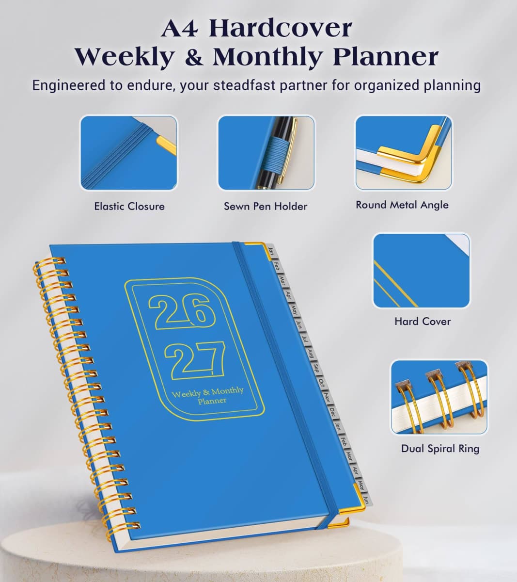 18 Month Weekly & Monthly 2026-2027, January 2026 -June 2027 Planner, 8.5" x 11" A4 Hardcover Daily Planner, Weekly & Monthly Agenda Book with Tab, Spiral Calendar Planner for Work School Home, Pink thumbnail 4