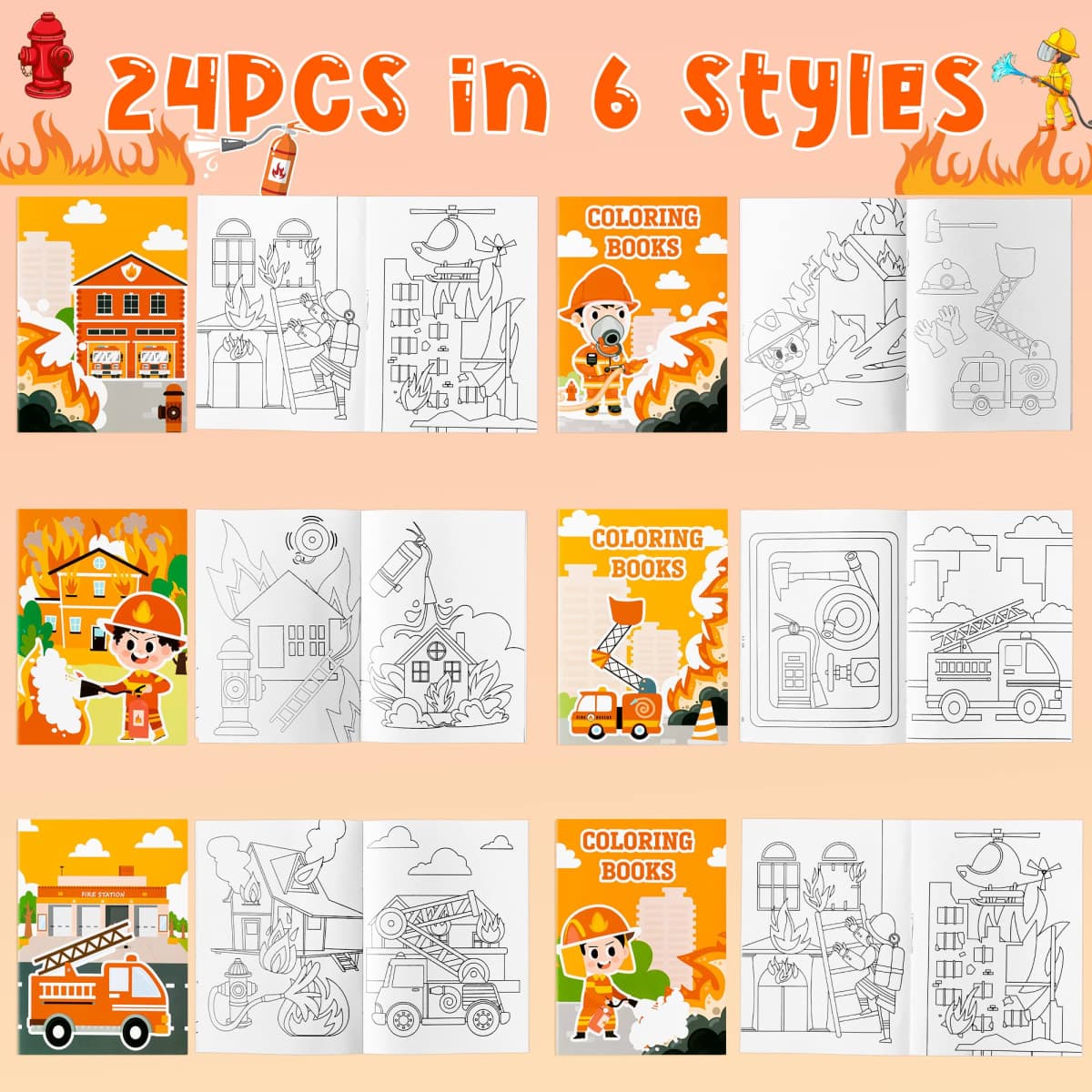JAPBOR 24pcs Fire Truck Coloring Books, Firefighter Party Favors Color Pages Drawing Booklet Supplies, Fireman Themed DIY Art Doodle Colouring Book Bulk Painting Games Goodie Bag Fillers thumbnail 3