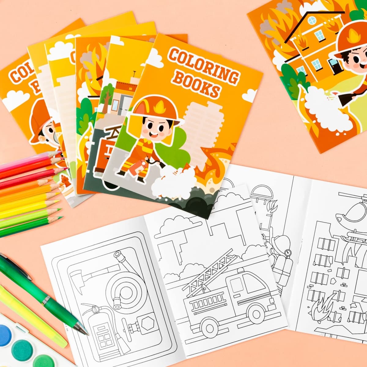 JAPBOR 24pcs Fire Truck Coloring Books, Firefighter Party Favors Color Pages Drawing Booklet Supplies, Fireman Themed DIY Art Doodle Colouring Book Bulk Painting Games Goodie Bag Fillers thumbnail 4