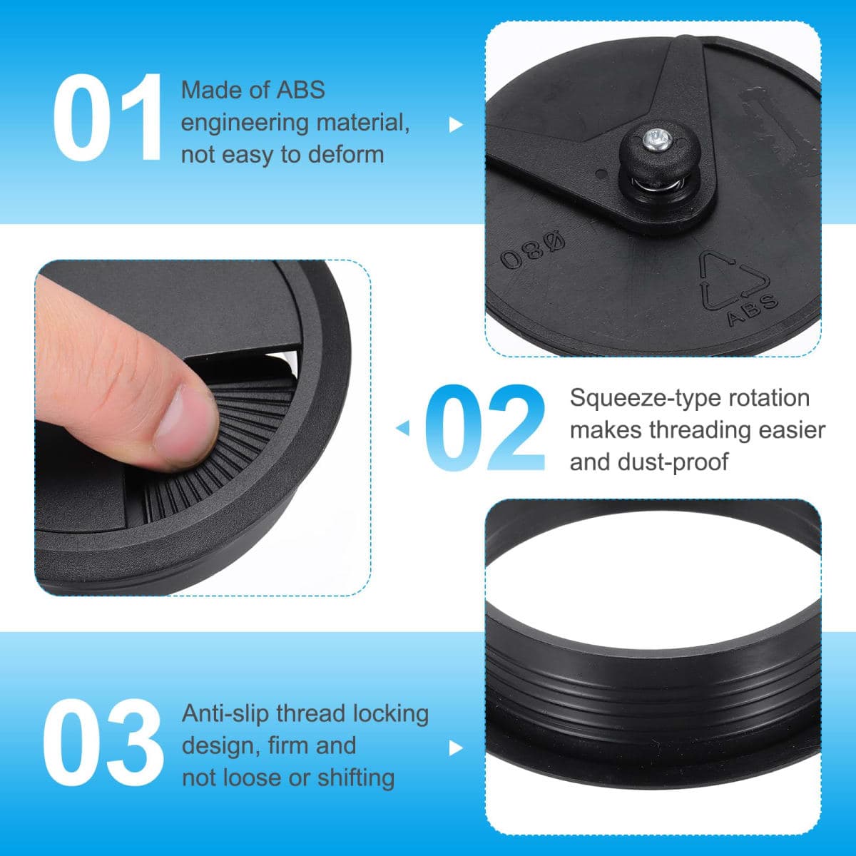 MECCANIXITY 2 Pcs Desk Grommet 3 Inch(80mm), Round Desk Cord Hole Cover Wire Cable Organizer for Home Office Computer Table Cables,Black thumbnail 3