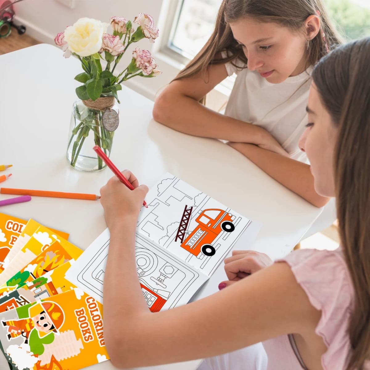 JAPBOR 24pcs Fire Truck Coloring Books, Firefighter Party Favors Color Pages Drawing Booklet Supplies, Fireman Themed DIY Art Doodle Colouring Book Bulk Painting Games Goodie Bag Fillers thumbnail 5