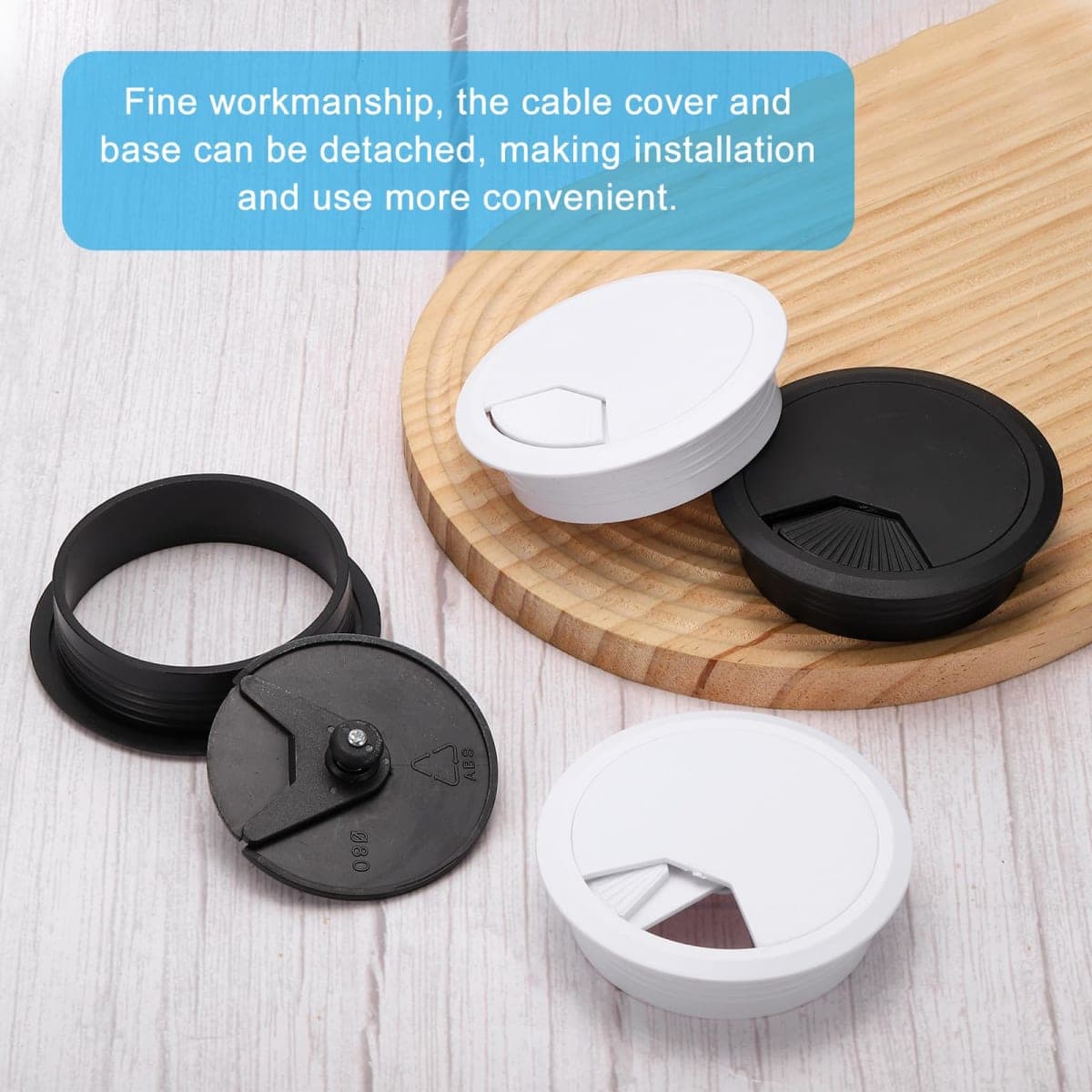 MECCANIXITY 2 Pcs Desk Grommet 3 Inch(80mm), Round Desk Cord Hole Cover Wire Cable Organizer for Home Office Computer Table Cables,Black thumbnail 5