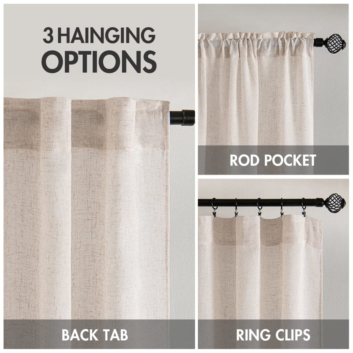 MIULEE Natural White Linen Curtains 63 Inch Length 2 Panels for Bedroom Living Room, Soft Thick Linen Textured Window Drapes Semi Sheer Light Filtering Back Tab Rod Pocket Burlap Look Decor thumbnail 3