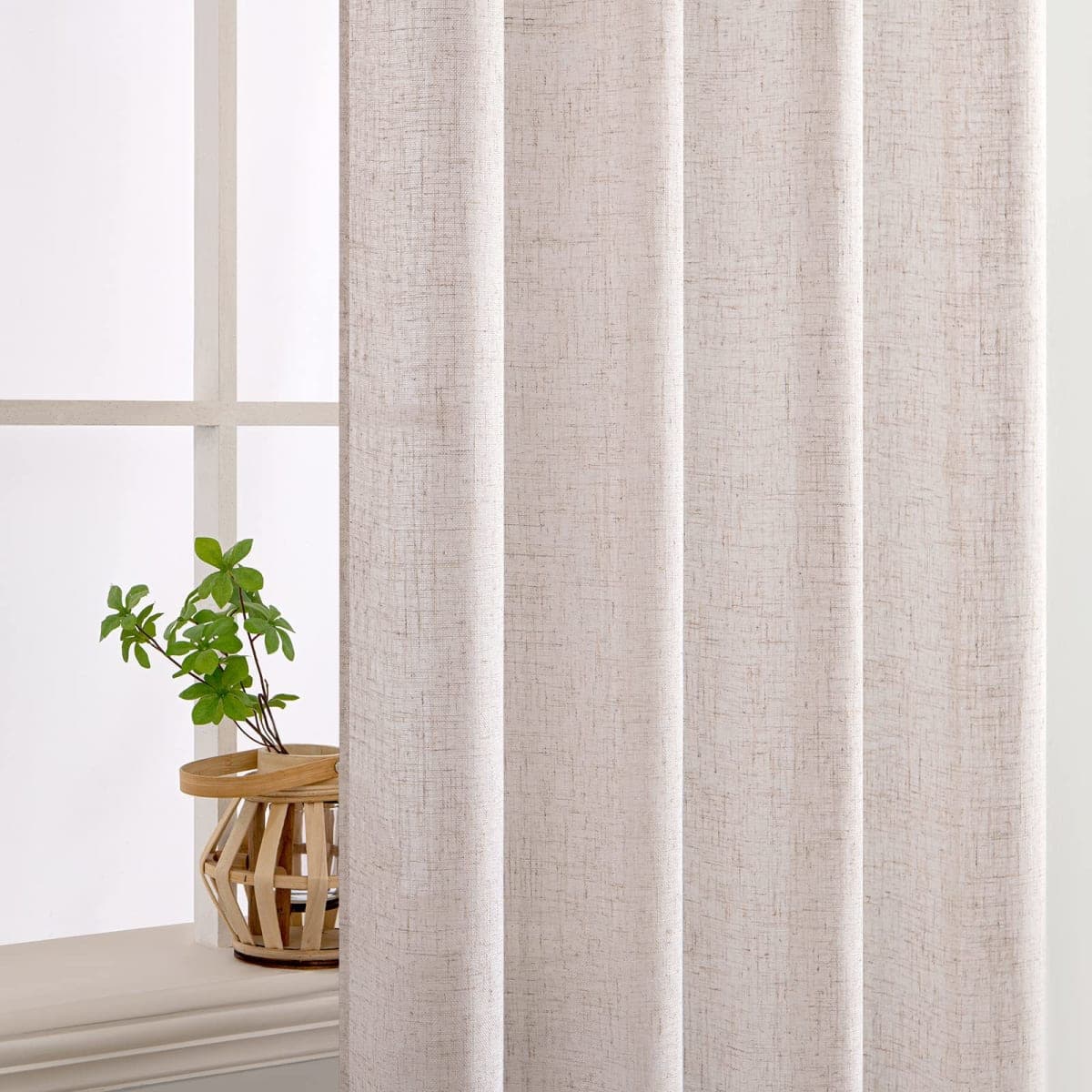 MIULEE Natural White Linen Curtains 63 Inch Length 2 Panels for Bedroom Living Room, Soft Thick Linen Textured Window Drapes Semi Sheer Light Filtering Back Tab Rod Pocket Burlap Look Decor thumbnail 5