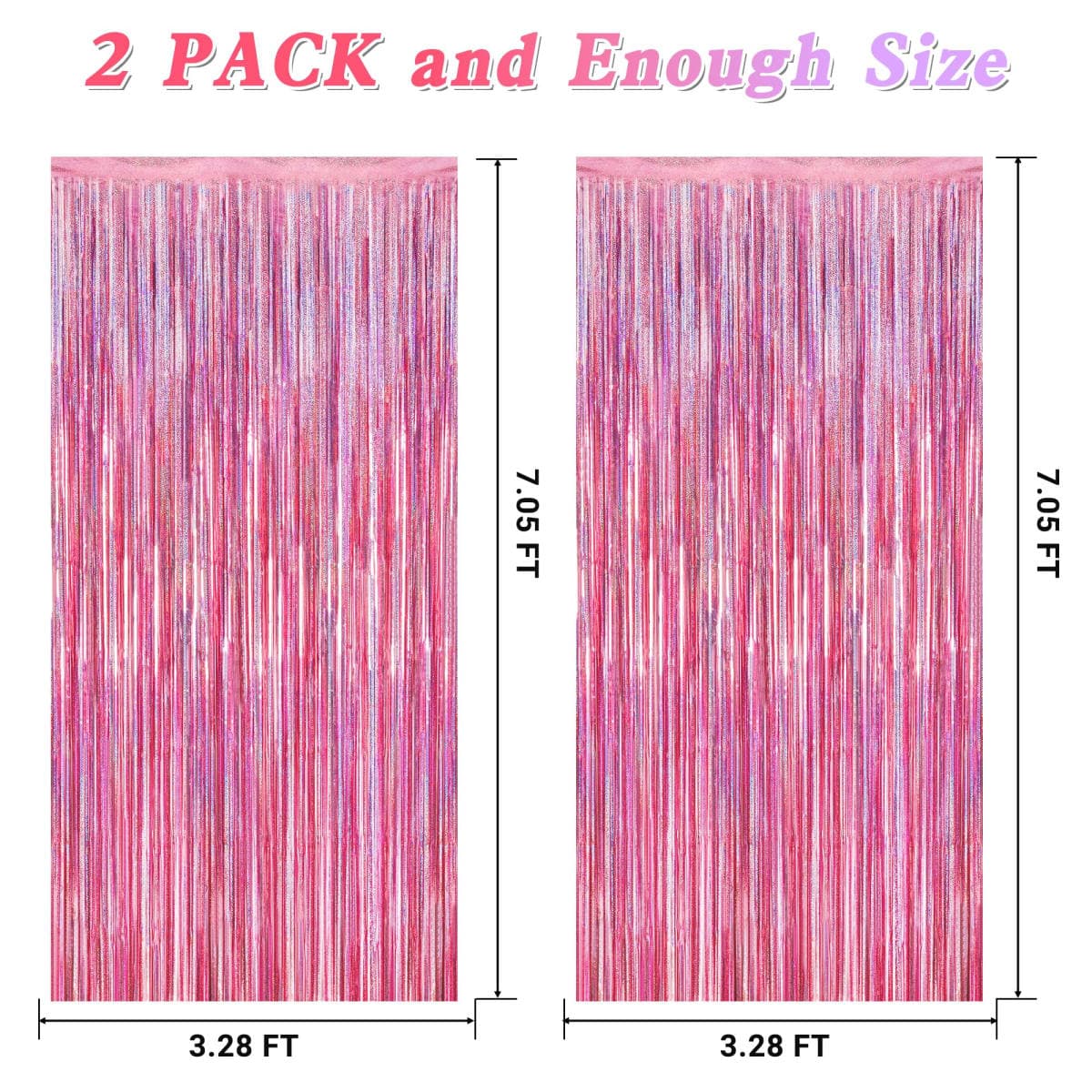 2 Pack Glitter Pink Backdrop, 3.28 FT x 7.05 FT Valentines Party Decorations, Laser Pink Fringe Curtains Foil Streamer Tinsel Backdrop, Pink Curtains Valentines Photo Backdrop Happy Birthday Backdrop thumbnail 2