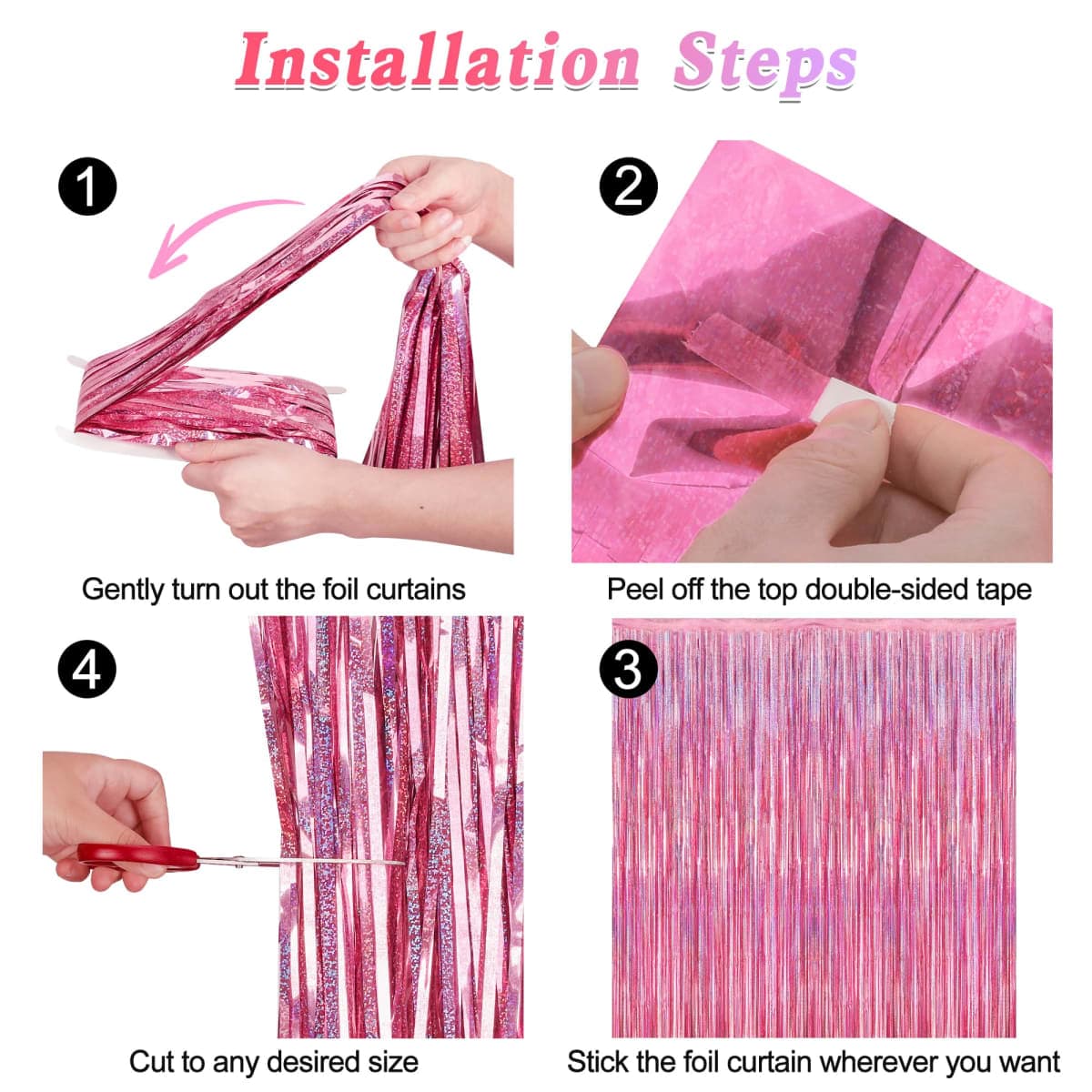 2 Pack Glitter Pink Backdrop, 3.28 FT x 7.05 FT Valentines Party Decorations, Laser Pink Fringe Curtains Foil Streamer Tinsel Backdrop, Pink Curtains Valentines Photo Backdrop Happy Birthday Backdrop thumbnail 3