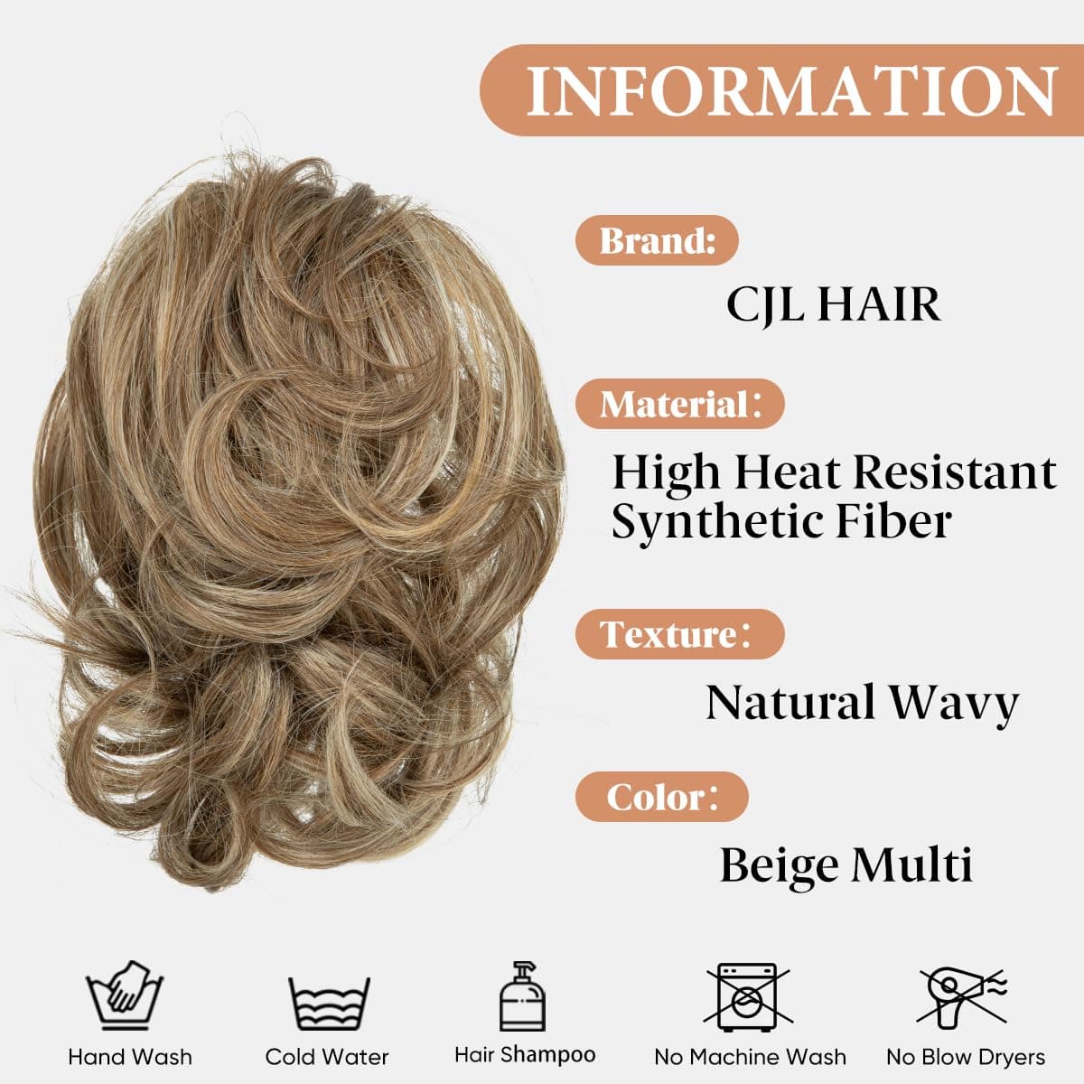 CJL HAIR Claw Clip Short Ponytail Hair Extensions DIY Bendable Metals Messy Bun Hair Piece for Wonen Wavy Curly Synthetic Fake Hairpieces Beige Multi thumbnail 2